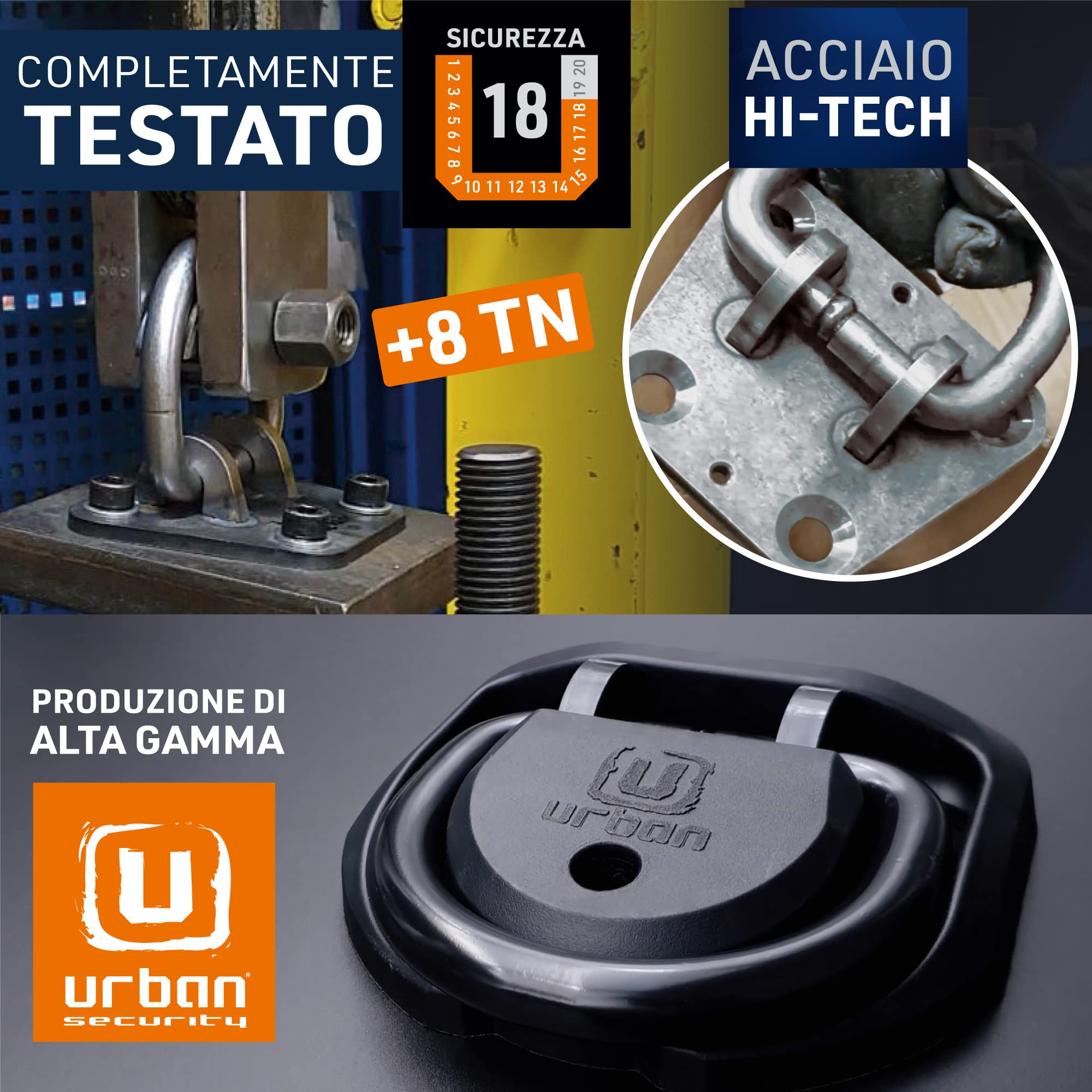 URBAN SECURITY UR55 Ancoraggio Sicurezza Moto Scooter, braccio oscillante in acciacio 14mm, a terra o al muro, all'interno o all'esterno