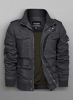 Men's Casual Cotton Military Bomber Jacket Winter Outerwear Windbreaker Cargo Jacket Multi Pockets