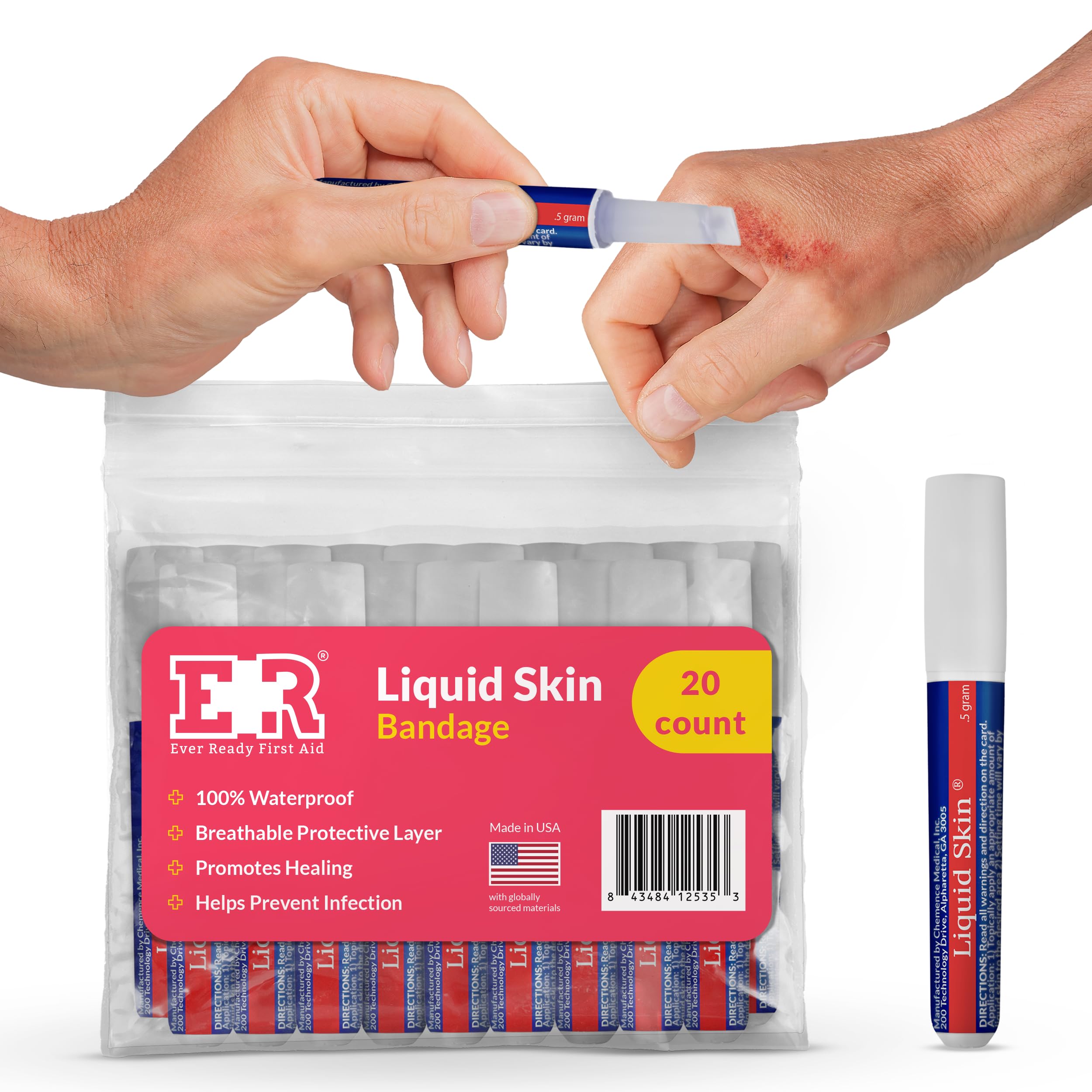 Liquid Bandage for Skin – Waterproof Skin Glue for Wound Closure, Flexible Liquid Barrier with Non-Sting Formula – Long-Lasting Liquid Bandage - 20 Count