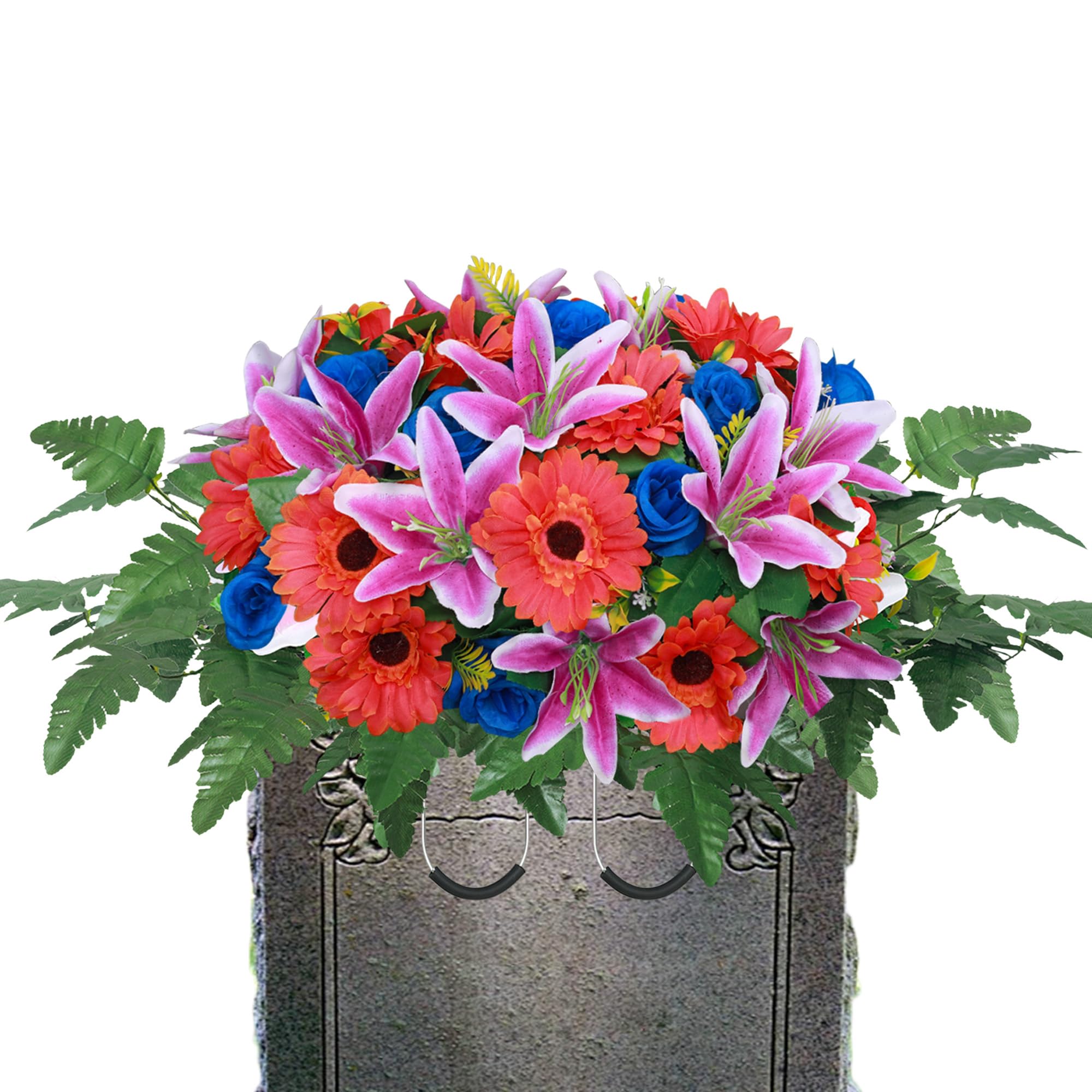 Lodou Cemetery Flower Saddles for Grave,Artificial Silk Flower Arrangement for Headstones, Artificial Cemetery Flowers, Outdoor Grave Decorations (1,