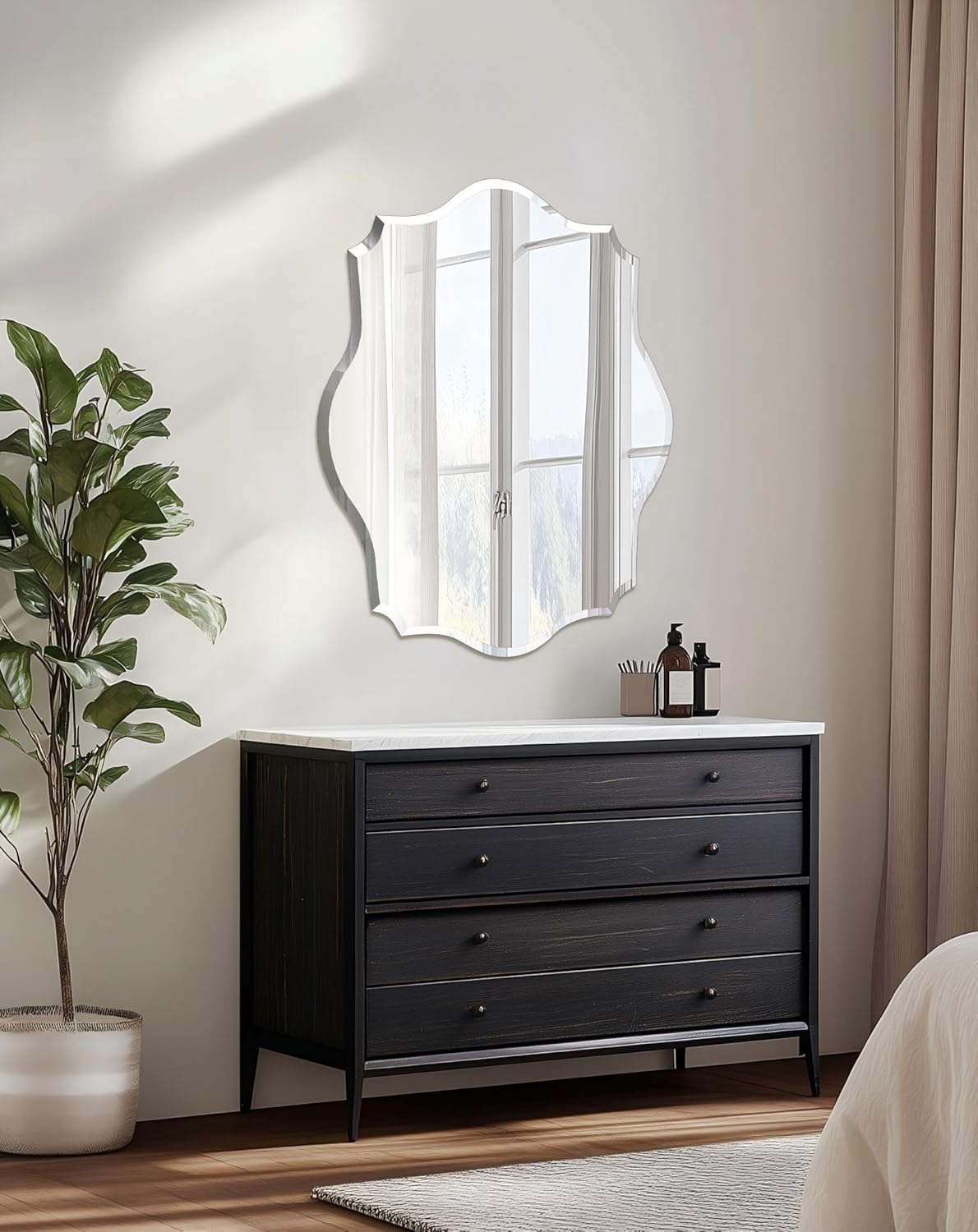 Frameless Scalloped Wall Mirror: Decorative Scallop Oval Mirrored Glass Vanity with Beveled Silver Edge for Bathroom Bedroom Livingroom Dining Room Entryway Hallway, 28 x 20 inch - Image 2