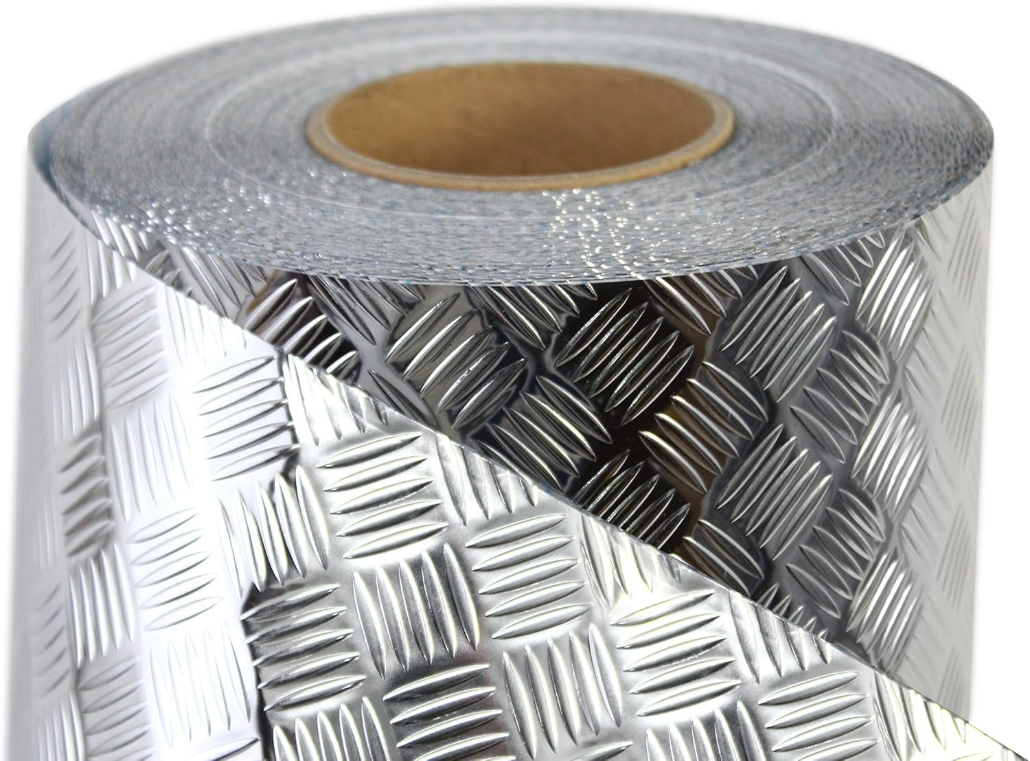 Industrial Utility Diamond Plate Metallic Chrome Finish Vinyl Wrap Underlayer Sheet Adhesive Roll for Shelves Walls Flooring (Silver 17.8 inches x 20ft)