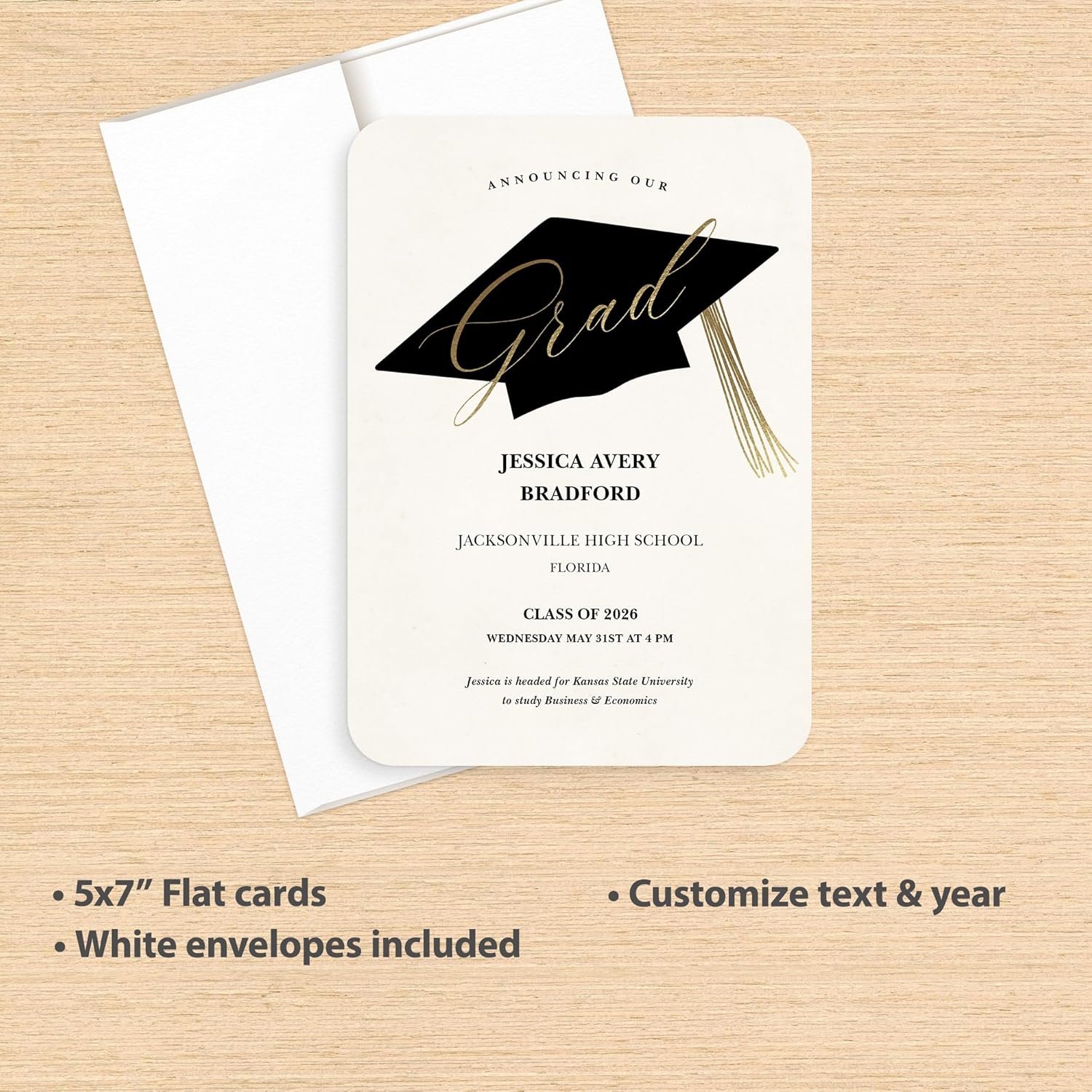 Let's Make Memories Personalized Graduation Announcements Class of 2026 or Any Year - Premium Quality Invitations - 5x7 - Custom Cards & White Envelopes - Parchment + Cap - 15 Cards
