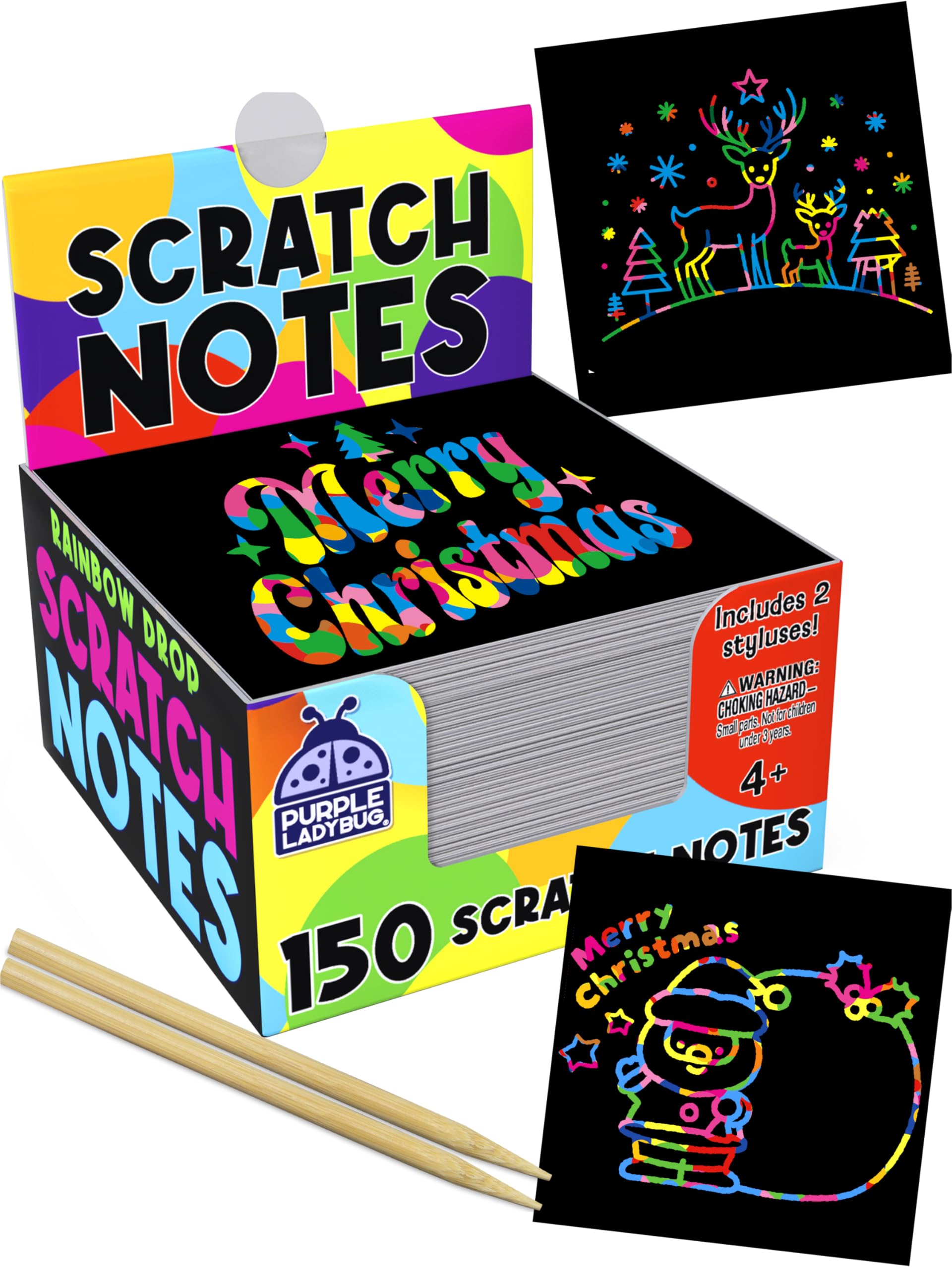 PURPLE LADYBUG Scratch Art Mini Notes for Kids - Stocking Fillers Kids, 150 Rainbow Sheets Scratch Art Papers, Gift for Girls, Boys, Teens, & Birthday Presents for Teenagers, & Adults