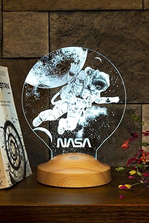 Nasa Logolu Astronot Led Lamba, Kozmonot, Uzay Hediyesi Led Gece Lambas