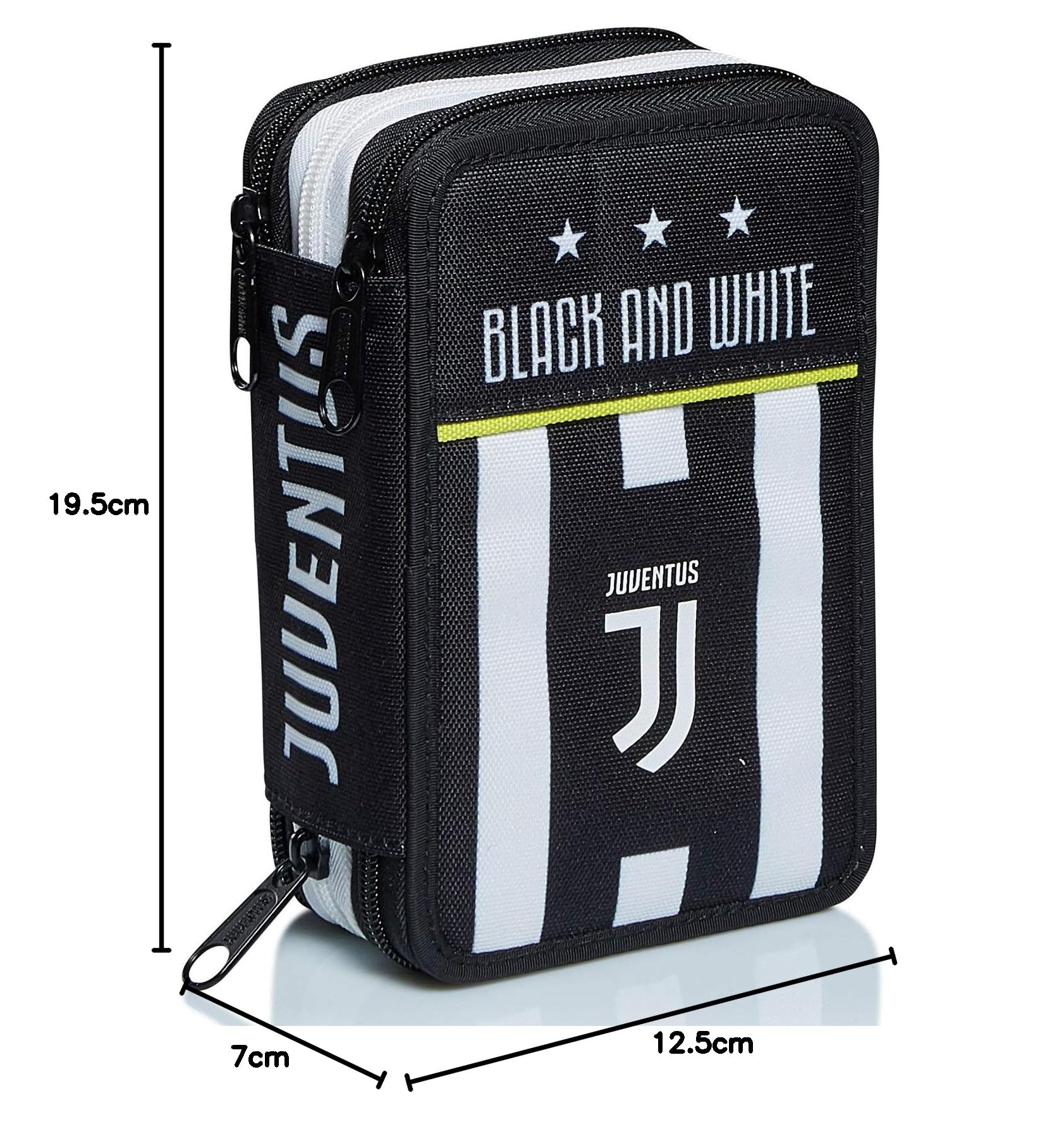 Seven Astuccio Scuola Juventus 3 Zip Bianco Nero Triplo Scomparto Matite Penne Pennarelli Accessori per Zaino Ragazzi