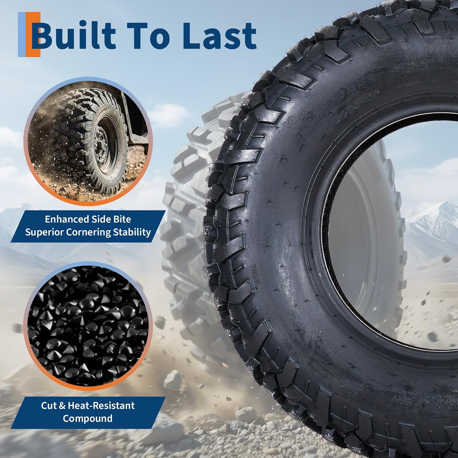 GarveeTech 25x8-12 ATV UTV Tires,25x8x12 All-Terrain ATV Tires for Rock, Sand, Mud, Trail,6PR Tubeless,Pack of 2