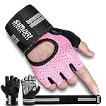 SIMARI Breathable Workout Gloves for Women Men, Padded Weight Lifting Gloves with Wrist Wraps Support, Full Palm Protection, Grip for Gym Training, Fitness, Weightlifting, Exercise Fingerless Pink