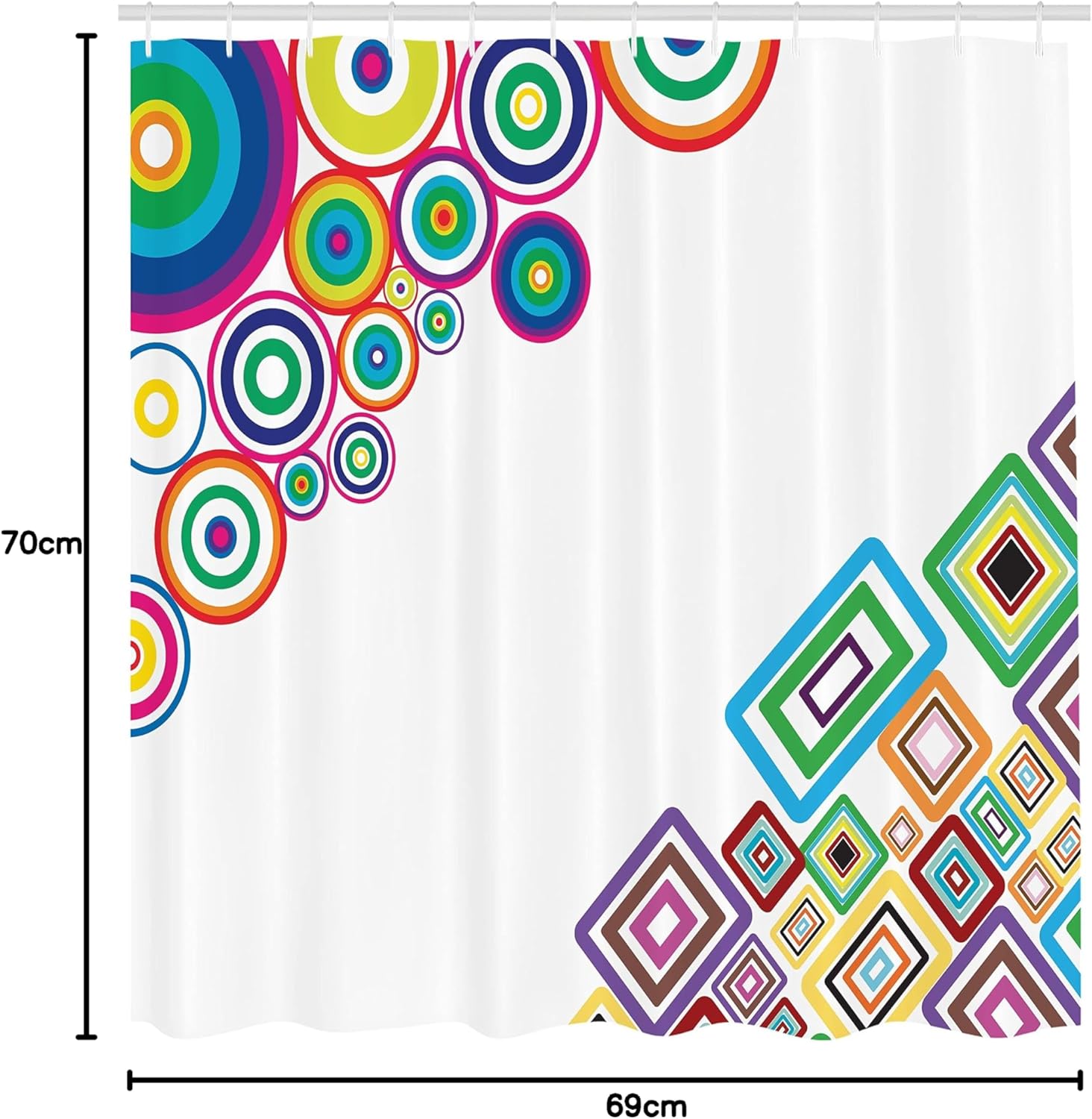 Ambesonne Abstract Shower Curtain, Circle and Square Rectangle in Colorful Design Image Minimalist Geometric, Cloth Fabric Bathroom Decor Set with Hooks, 69" W x 70" L, Multicolor Off White