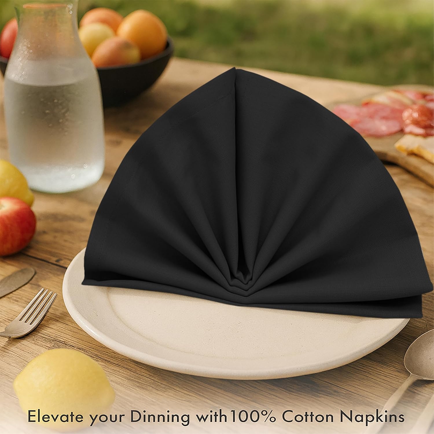 Ruvanti Cloth Napkins Set of 12, 100% Cotton High GSM 18x18 Inches Soft, Washable, Highly Durable & Absorbent, Perfect for Parties, Christmas, Thanksgiving Dinners – Black Beauty