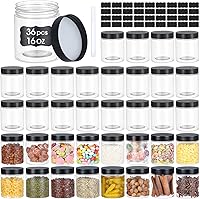 Vista 9 de 48 frascos de plástico de 8 onzas con tapas de rosca, etiquetas, recipientes redondos vacíos rellenables para almacenar alimentos secos, miel