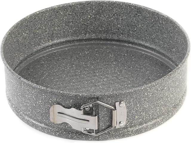 Salter BW02783G Springform Cake Tin, Non-Stick Loose Bottom Baking Pan, Carbon Steel Round Oven Tray For Cakes, Cheesecakes, Pies, Easy Release, Marblestone Collection, Grey, 24 cm