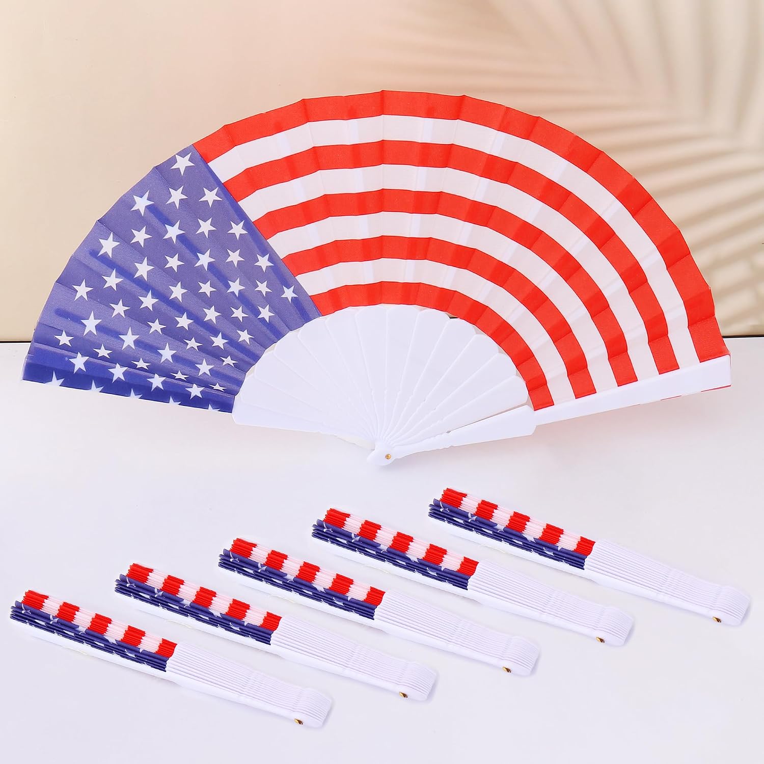 Nanaborn 4th of July Hand Fans Folding Fabric for Patriotic USA/American Flag Independence Parade Pride Party (6PCS)