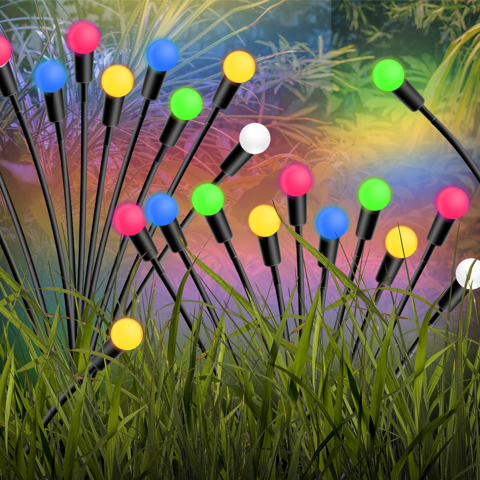 LAVAED 2 PCS Solar Garten Lichter im Freien, Solar Glühwürmchen Licht 10 LEDs angetrieben wasserdichtes schwankendes Landschaftslicht für Fußweg-Hinterhof Weihnachtsdekoration Parteien (mehrfarbig)