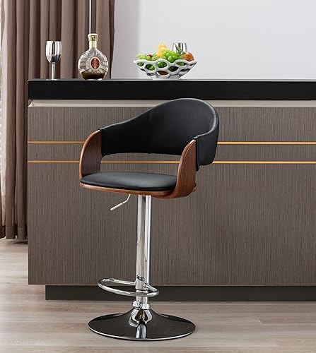 Miniatura 2 de Porthos Home Emir Mid-Century Taburete de bar, asiento giratorio, altura ajustable, tapicería de piel sintética resistente al agua y a las manchas,