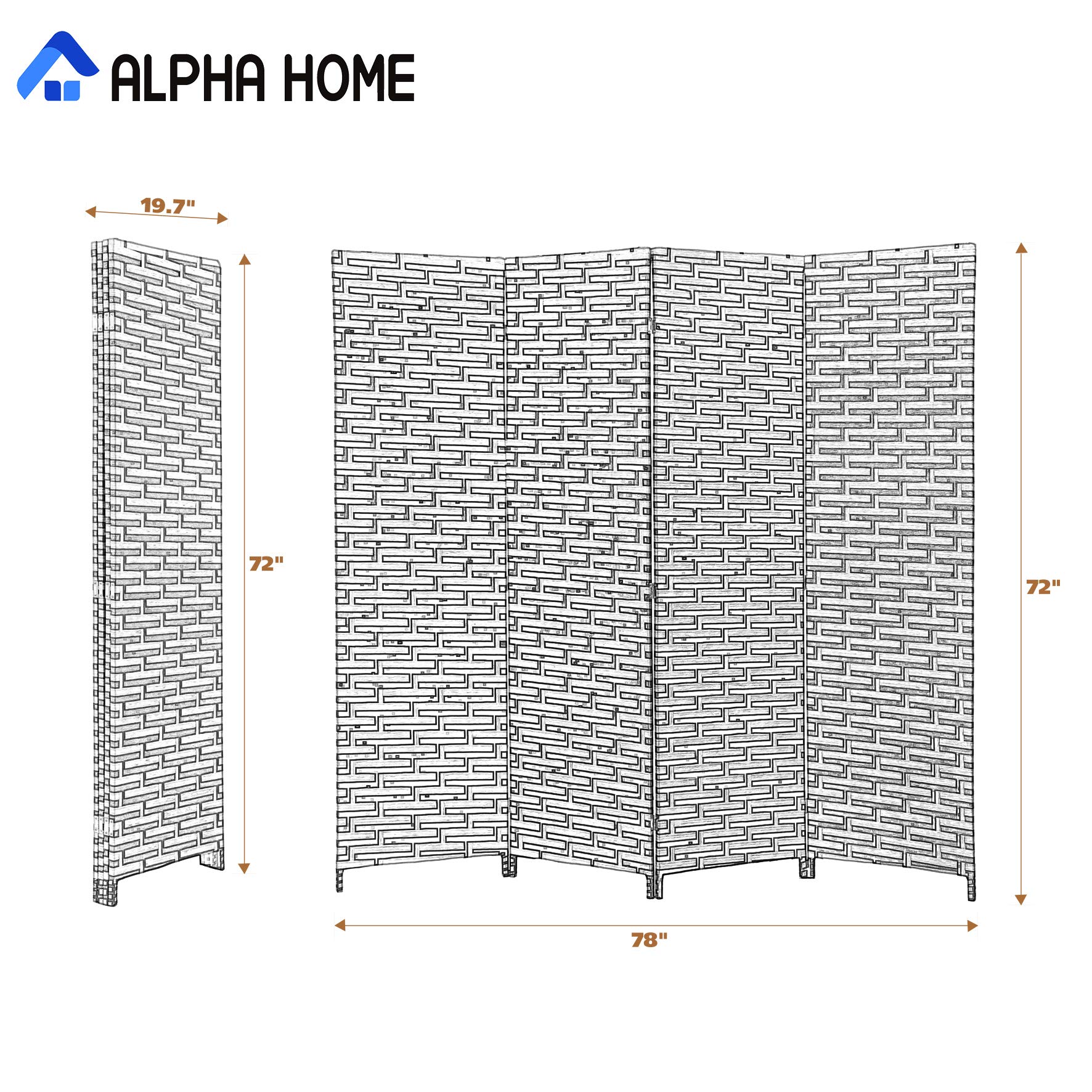 ALPHA HOME Woven Room Divider 4 Panel 6 Ft Portable Wide Tall Double ...