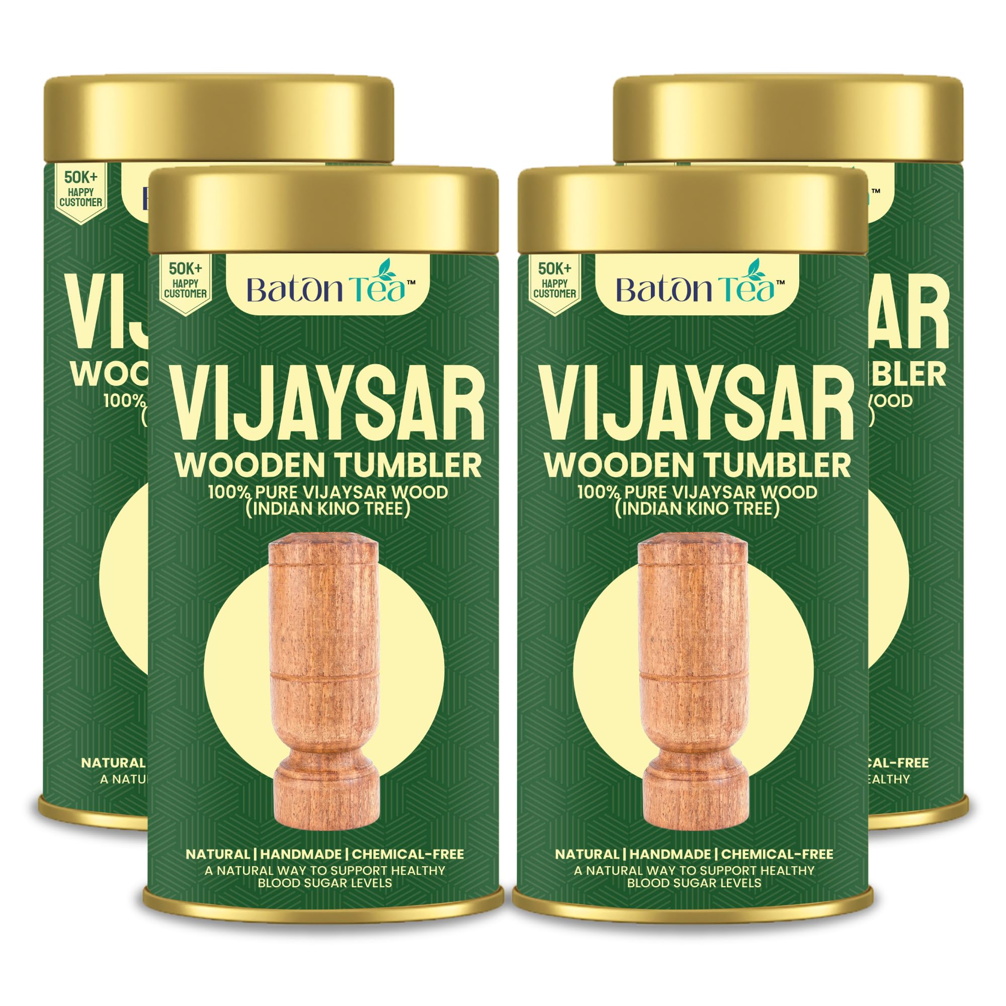 Baton Tea Vijaysar Wooden Tumbler for Drinking Water | Natural Vood Glass | Handcrafted Ayurvedic Wooden Cup | Reusable Herbal Wooden Glass | Eco Friendly Brown Tumbler | 90 ML (Pack 4)
