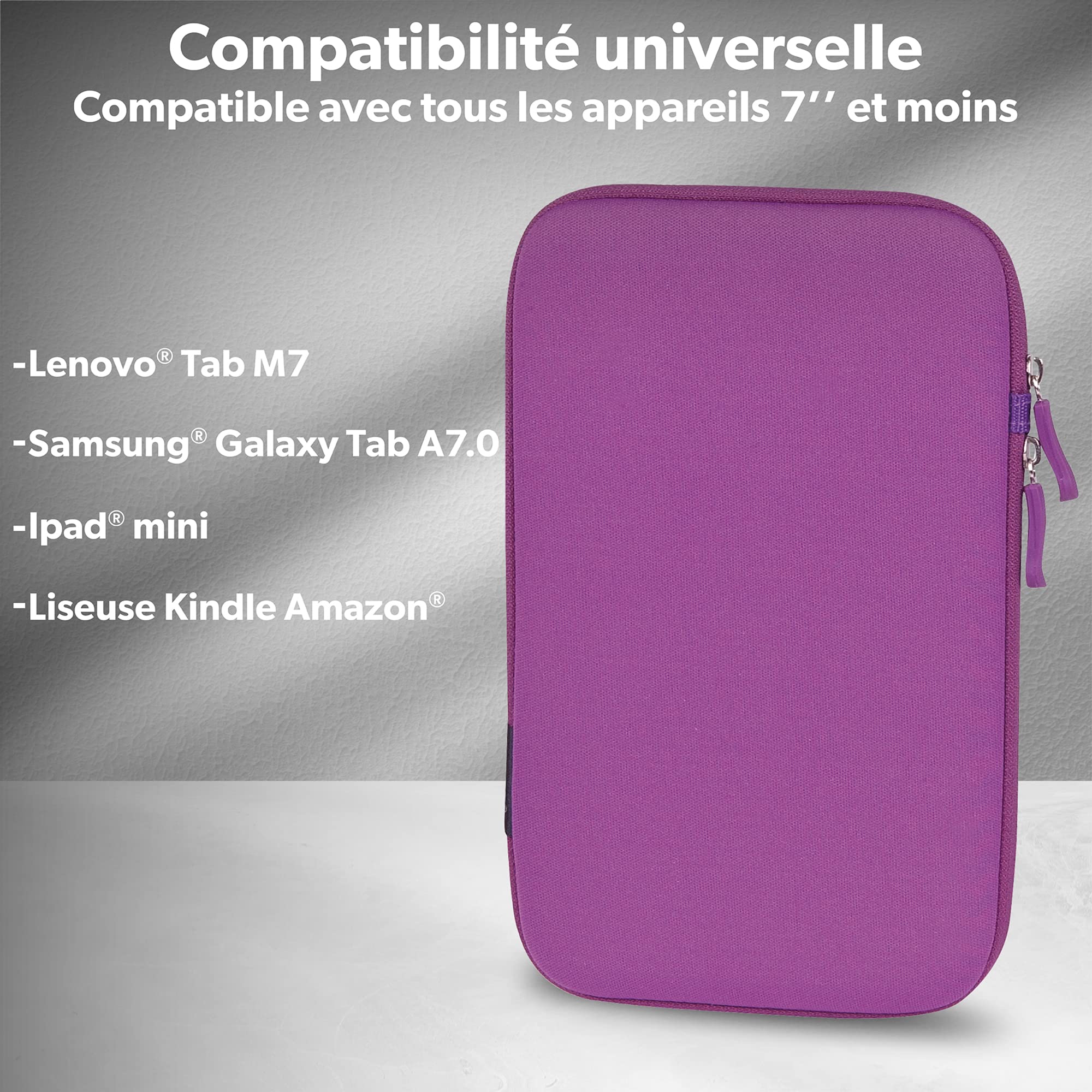 T'nB 7" Slim Sleeve: Copertina tablet in neoprene per tablet da 7" - Doppia apertura con zip - Viola