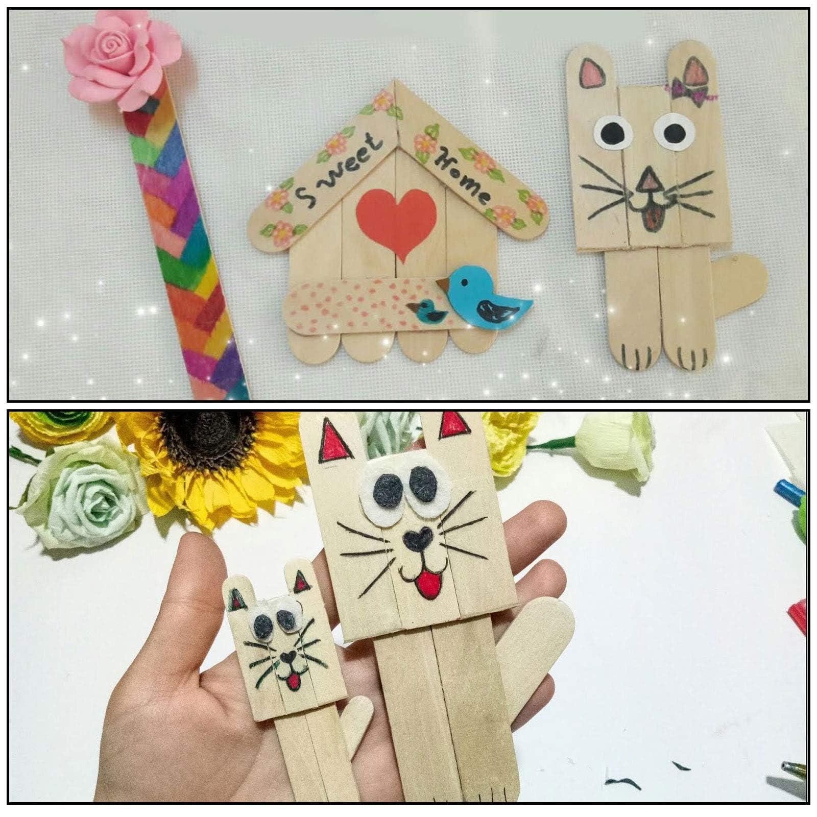 Lot De 400 Bâtonnets En Bois Multicolores Et Naturels 4 En 1 Pour