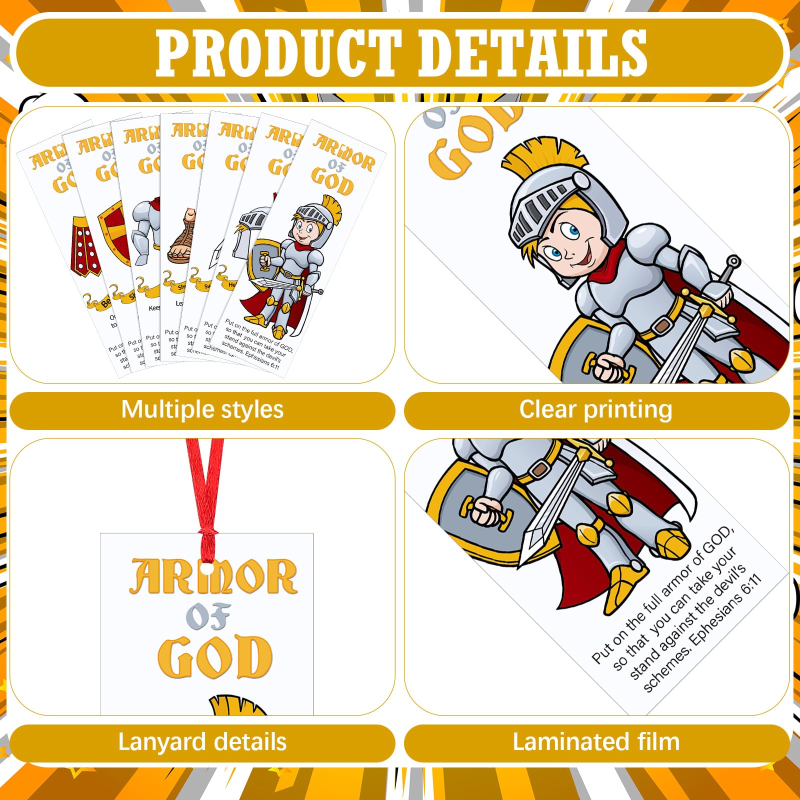120 Pcs Laminated Armor of God Bookmarks The Full Armor of God Religious Bible Bookmarks Knight Scripture with Ribbon for Kids Sunday School Goodie Bag Fillers - Image 3