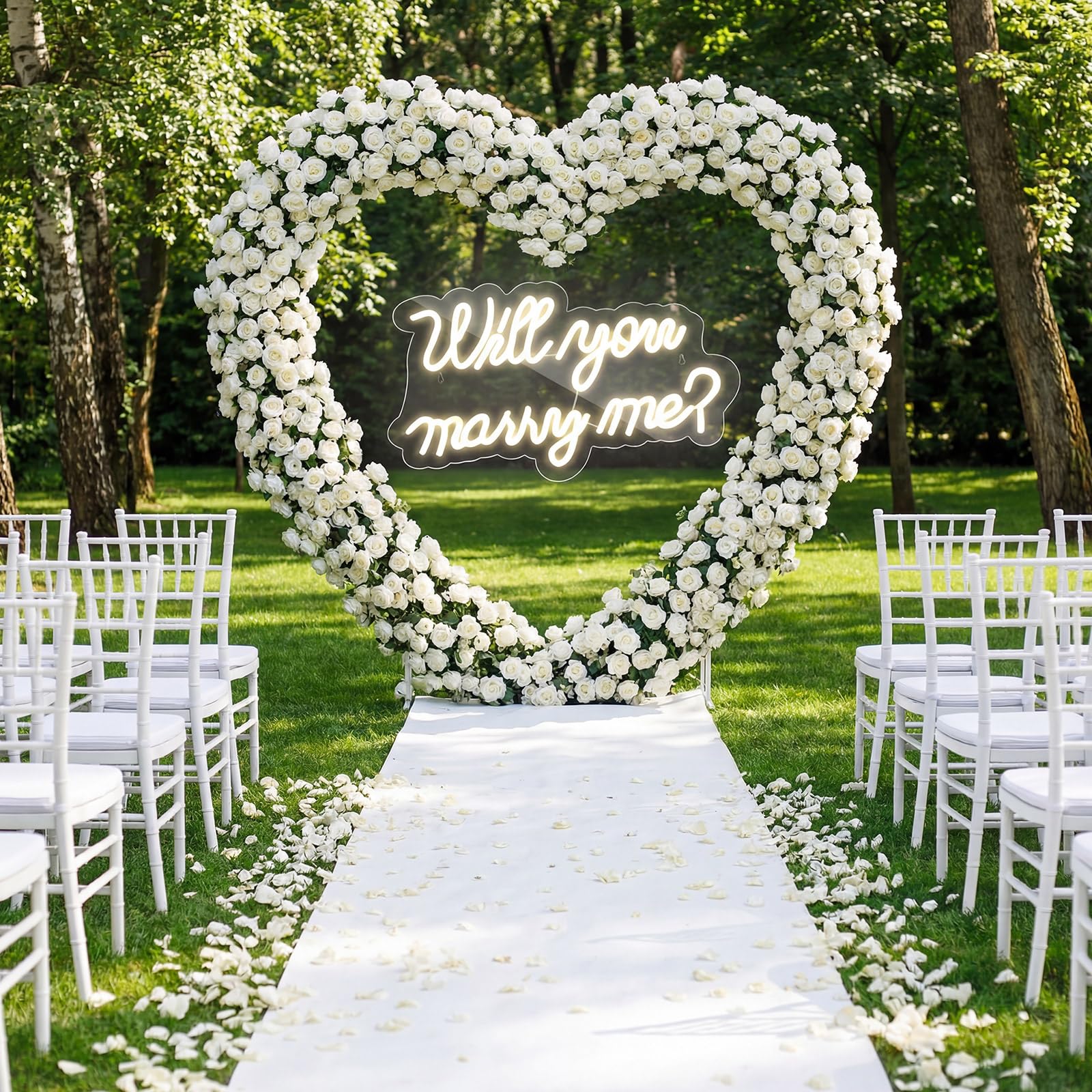 Breling 2 m großer Metall-Herzbogen mit Ständer und "Will You Marry Me", LED-Neonlicht-Schild, Hintergrund für Outdoor-Antrag, Hochzeit, Verlobung, Braut, Valentinstag und Geburtstag, Party-Dekoration