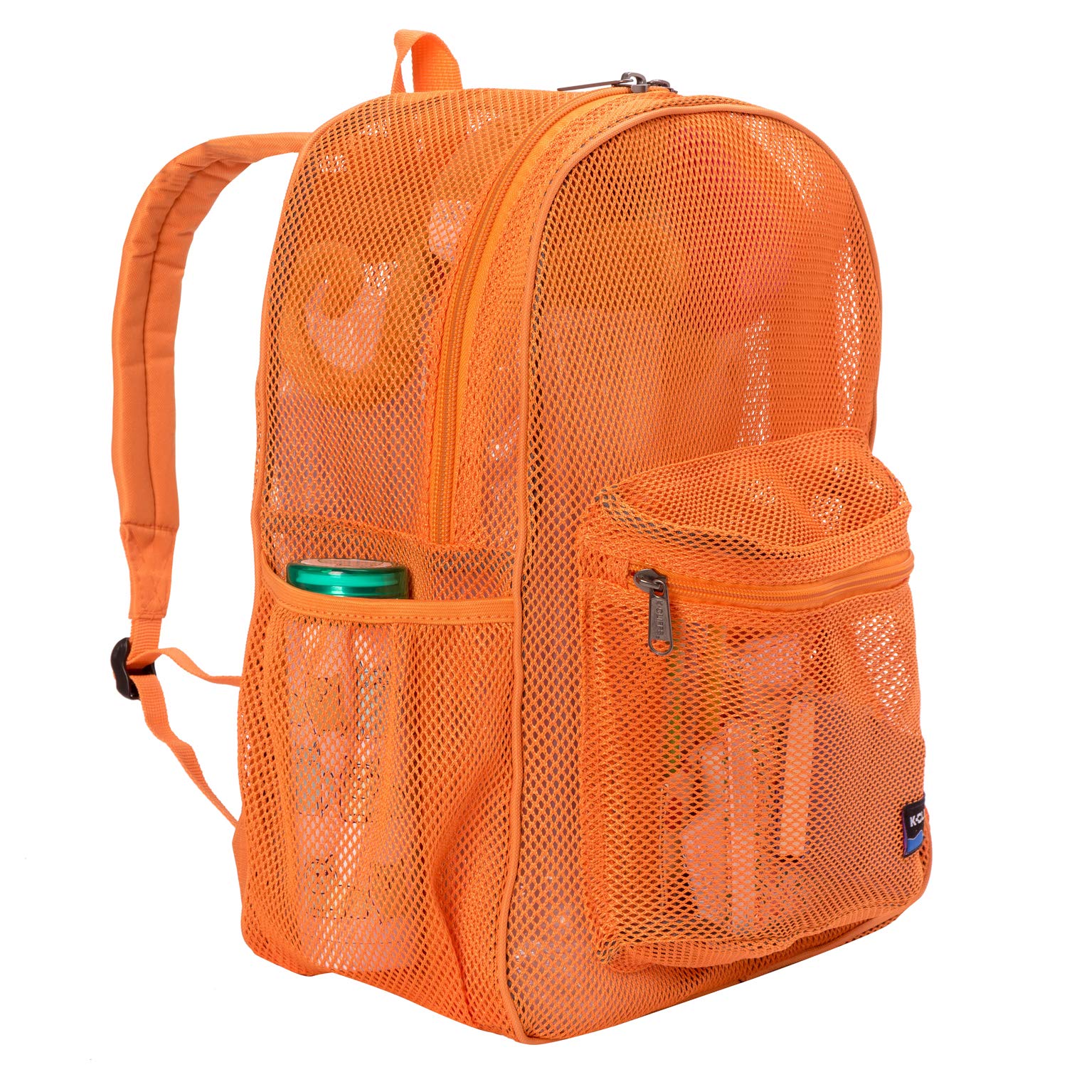 K-Cliffs Heavy Duty Mesh Backpack Quality Classic Student Net Bookbag Durable See Through Simple Netting Daypack Deluxe Basic School Bag Orange