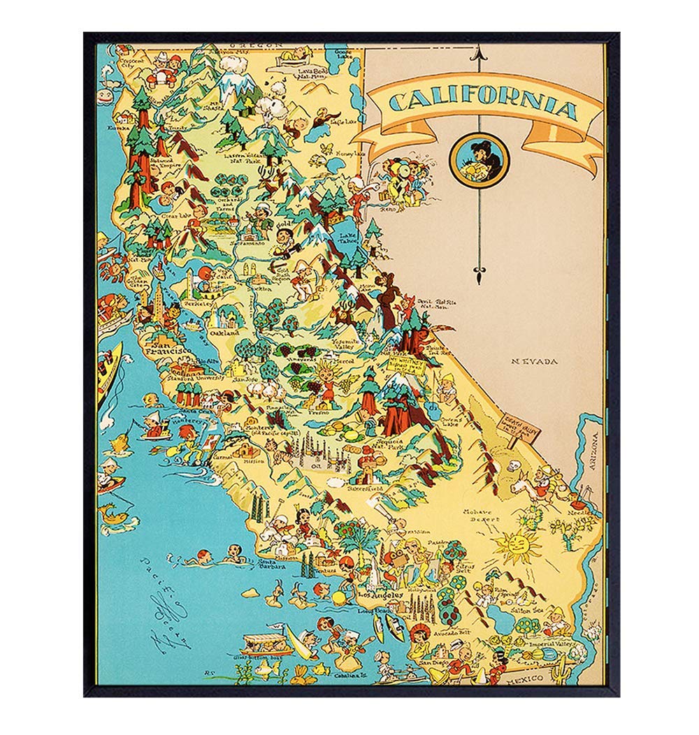 California Poster - California Wall Decor - California Wall Art - California Travel - Unique Gift for CA, Los Angeles, LA, San Francisco Fans - Vintage Retro Travel Posters Room Decoration - 8x10