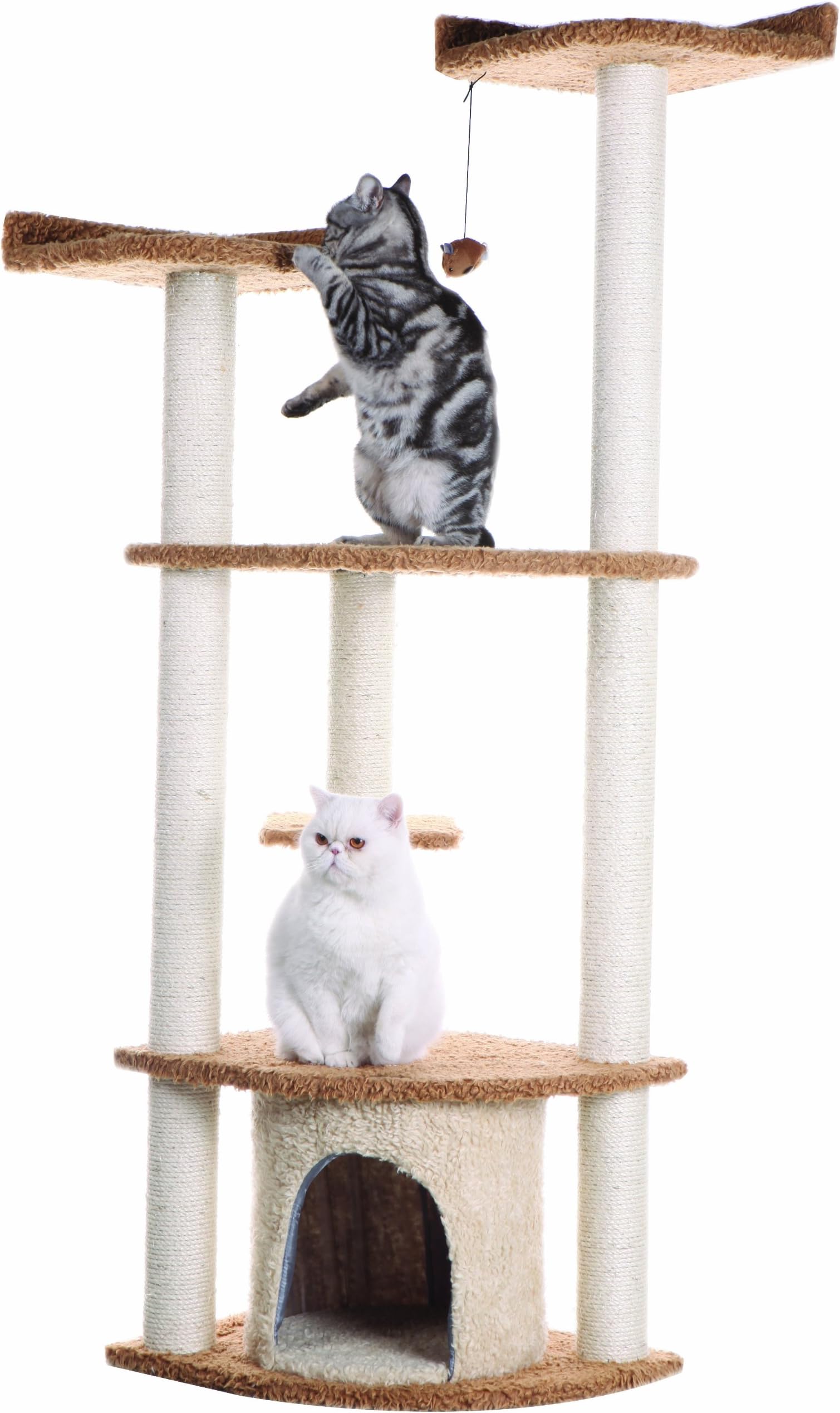 ArmarkatUltra Thick Faux Fur Cat Scratching Furniture Real Wood Jump Platform for Cats Chocolate A6402