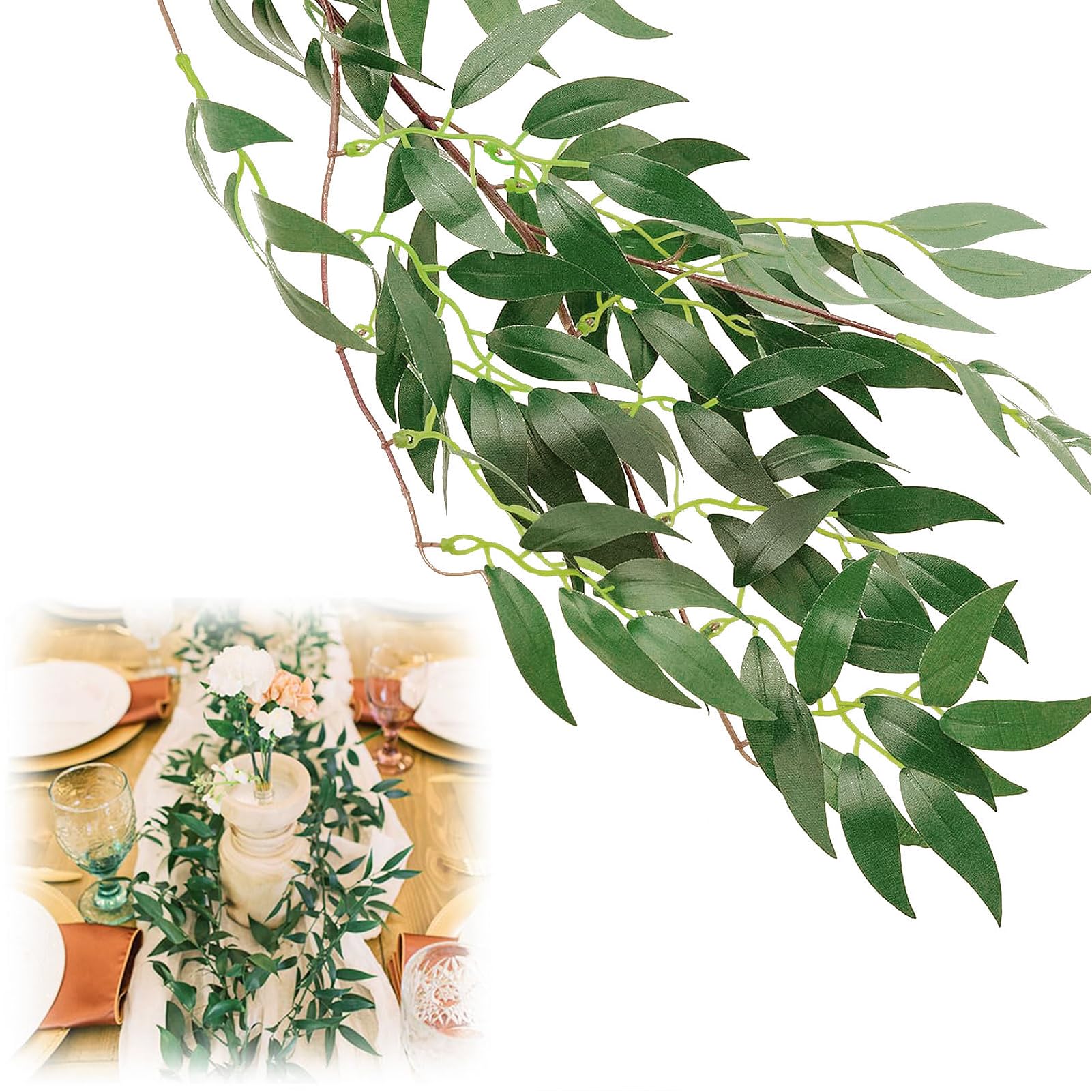 ANPHSIN Fake Vines Greenery Garland - 3 Packs Total 16.8ft Green Willow Leaf Vine Garland, Artificial Leaves Wall Hanging Decor for Home, Room, Wedding Arch, Centerpieces