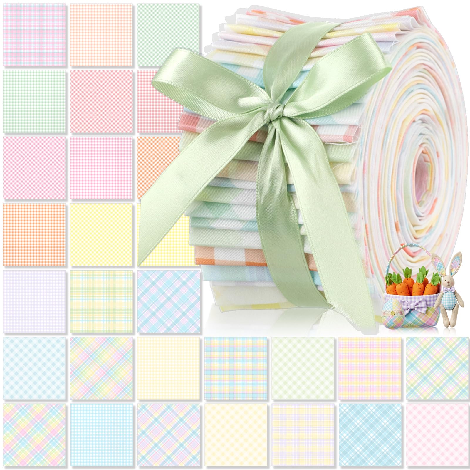 Tatuo Colorful 60 Pcs Jelly Fabric For Quilting 100% Cotton Roll Quilting Fabric 2.56 X 40 Inch Precut Strips For Sewing Assorted Floral Prints(Checkered)