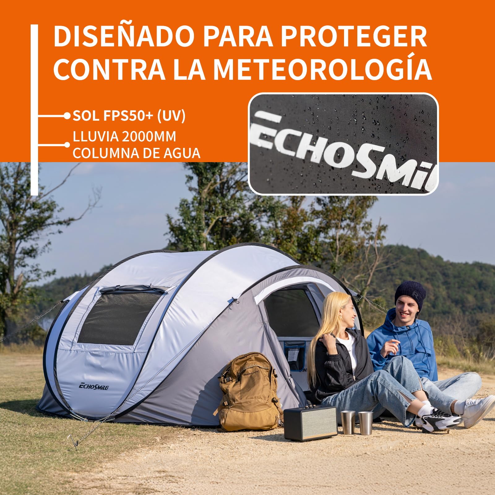 EchoSmile Tienda de Campaña Pop Up para 4-8 Personas-Impermeable, Montaje Rapido, Ultraligera Portátil con 2 Ventanas, para Camping Senderismo Playa