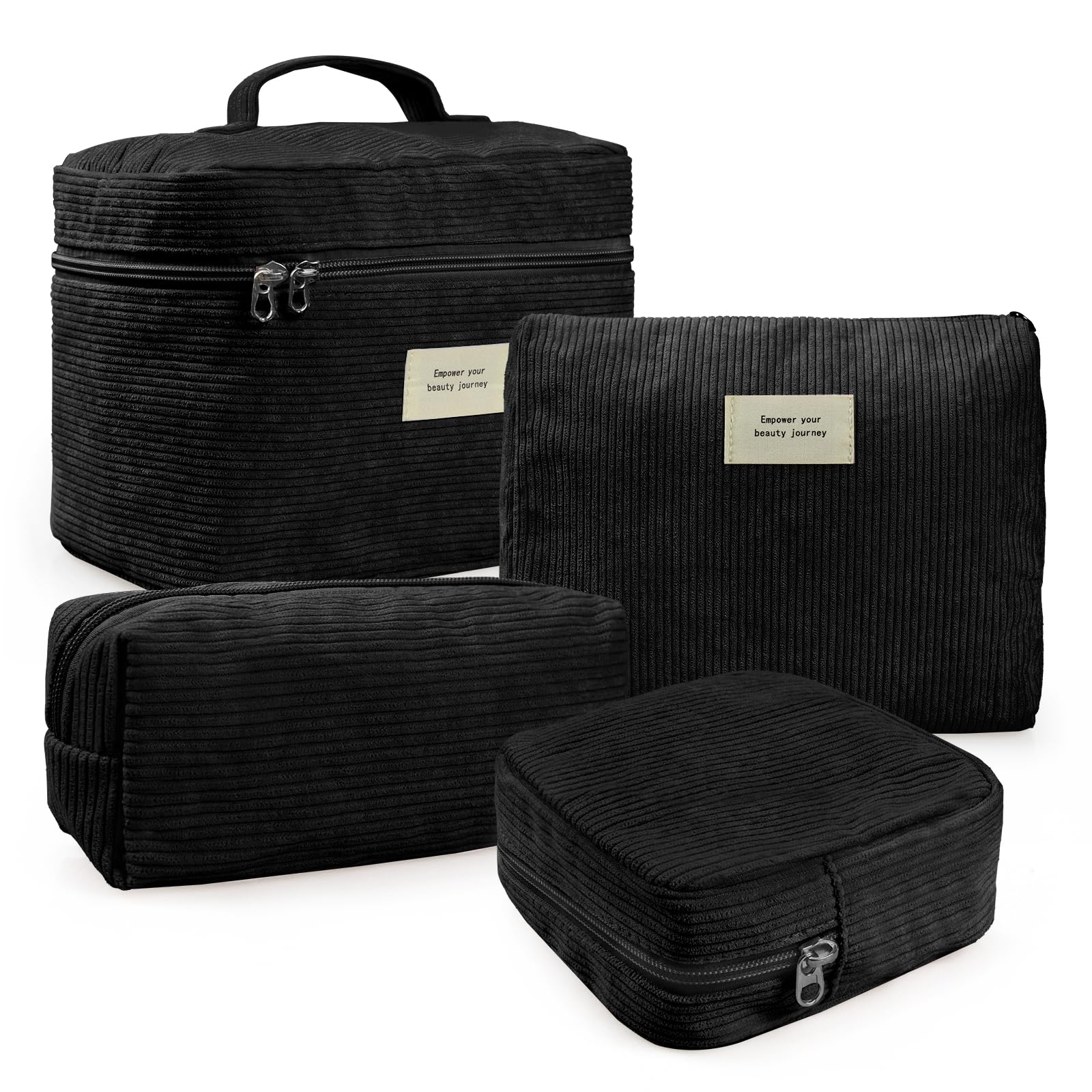 LVWNM 4 Pcs Makeup Bag for Women Corduroy Cosmetic Bag Aesthetic Cute Bags Multi Size Purse Pouch Travel Toiletry Bag Set Makeup Organizer with Zipper