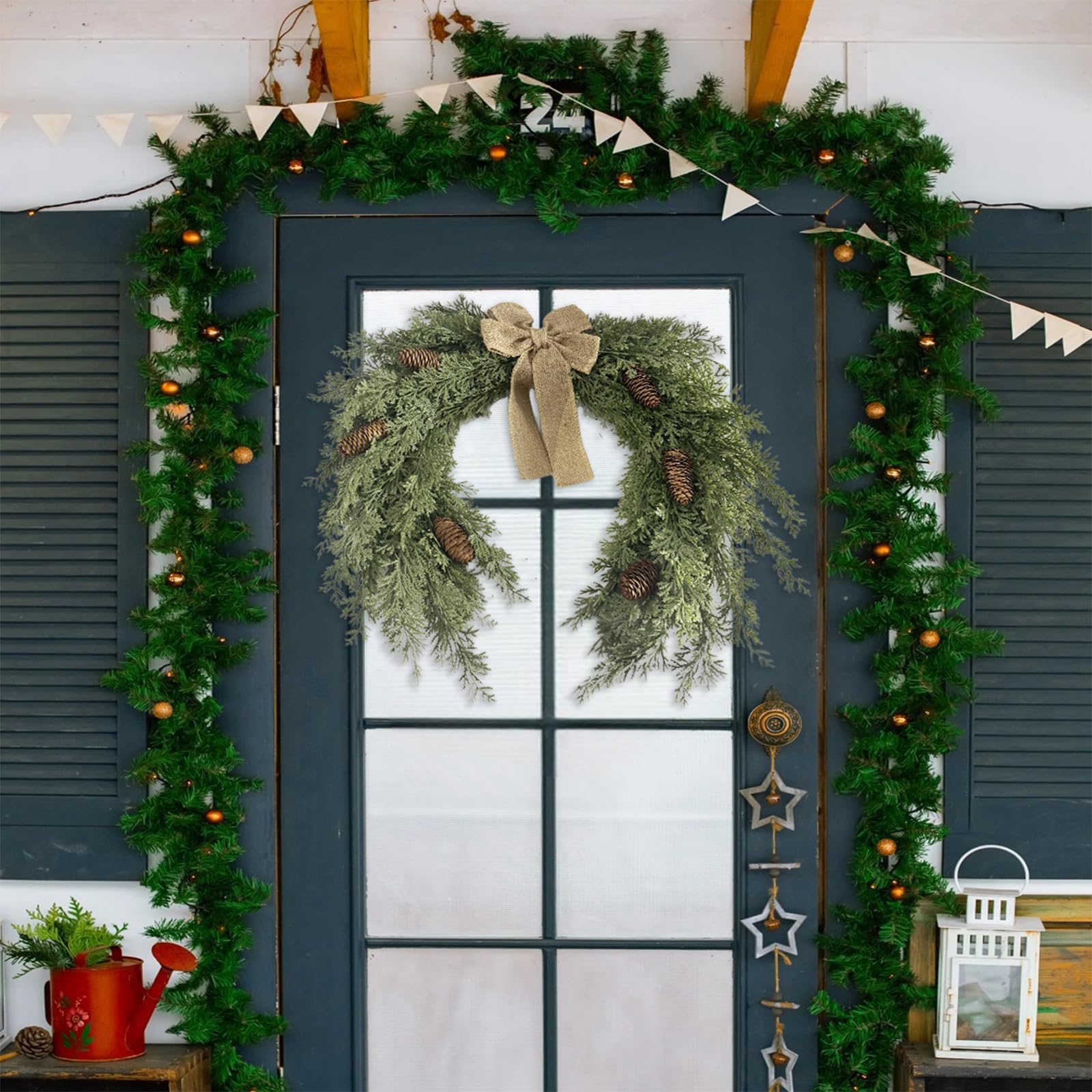 Fyearfly Couronne de Noël de 50 cm, guirlande de vacances en demi-cercle pour décoration d'intérieur, décoration festive de mur et de porte
