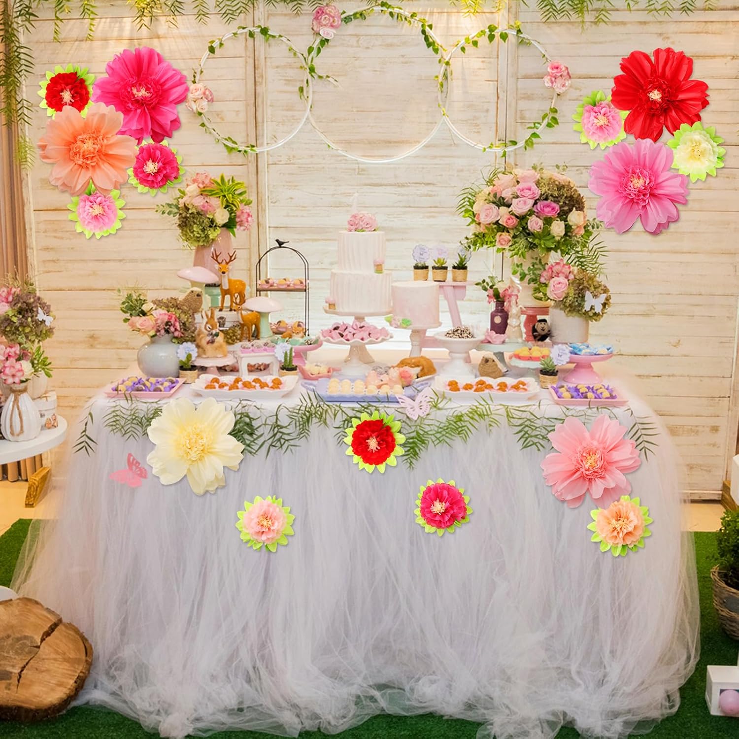 TaoBary 36 Pcs Large Colorful Tissue Paper Flowers 20" Giant Fiesta Paper Pom Poms Mexican Birthday Decorations for Wall Wedding Backdrop Centerpiece Tea Party Supplies (Pink,Beige,Light Orange)