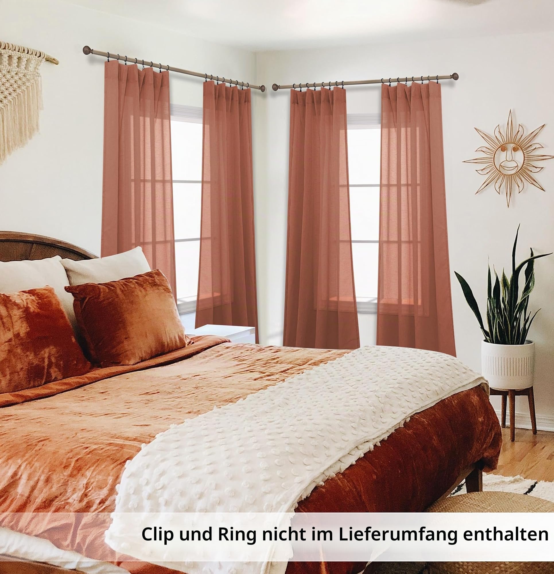 KOUFALL Vorhänge für Wohnzimmer, halbtransparent, Boho-Stil, Schlafzimmerdekoration, 132 x 248 cm lang, rostige Ziegel, Terrakotta