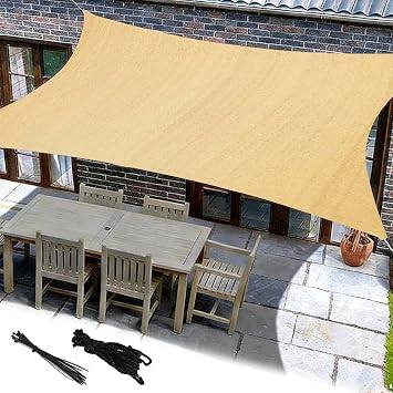ZONJIE Shade Sail/Garden Sail, Rectangular Sun Sail 3x4m Waterproof Balcony Awning Without Drilling, Thickening Sun Protection with Eyelets and Mounting Ropes for Balcony Garden and Patio 3x4 Meter