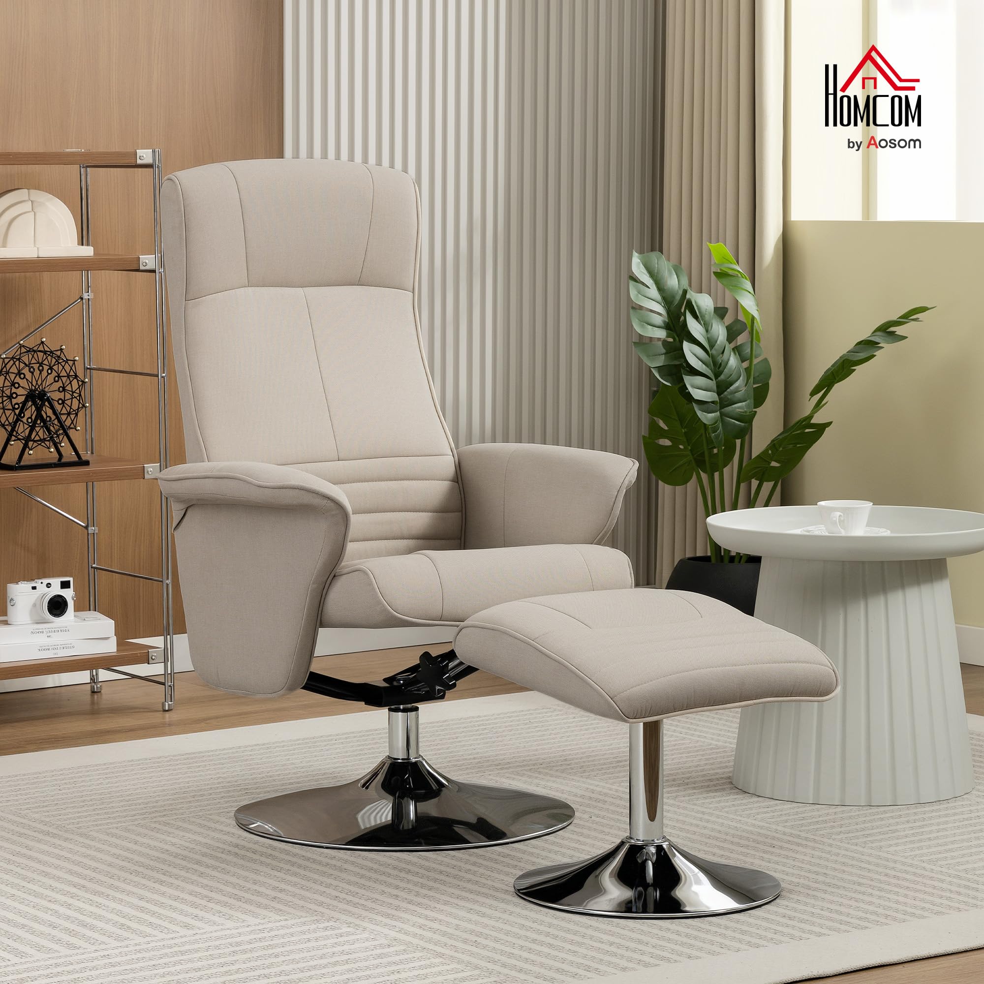 HOMCOM Sillón Relax Inclinable 135° Giratorio 360° con Reposapiés Beige