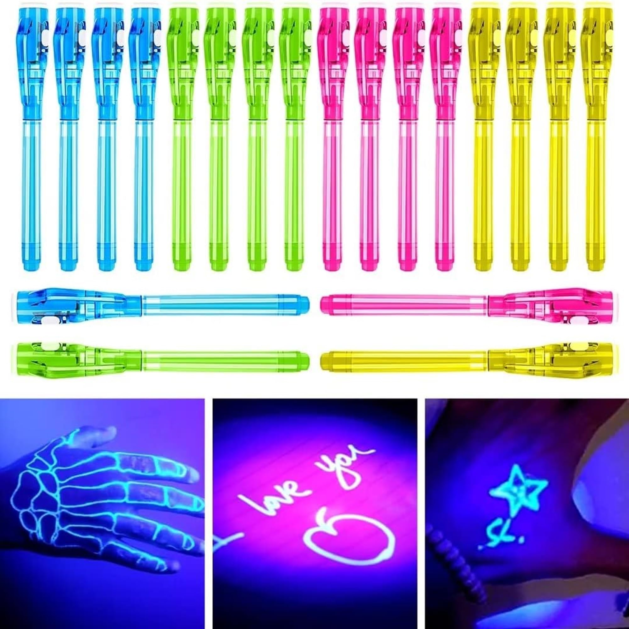 SILLYME 12 Pc Invisible Ink Magic Pen With Uv Light - Return Gifts Birthday Party For Kids - Secret Message Pen For Kids - Spy Pen Cheating Pen Gadget - Best Birthday Return Gifts For Kids, Ink Black