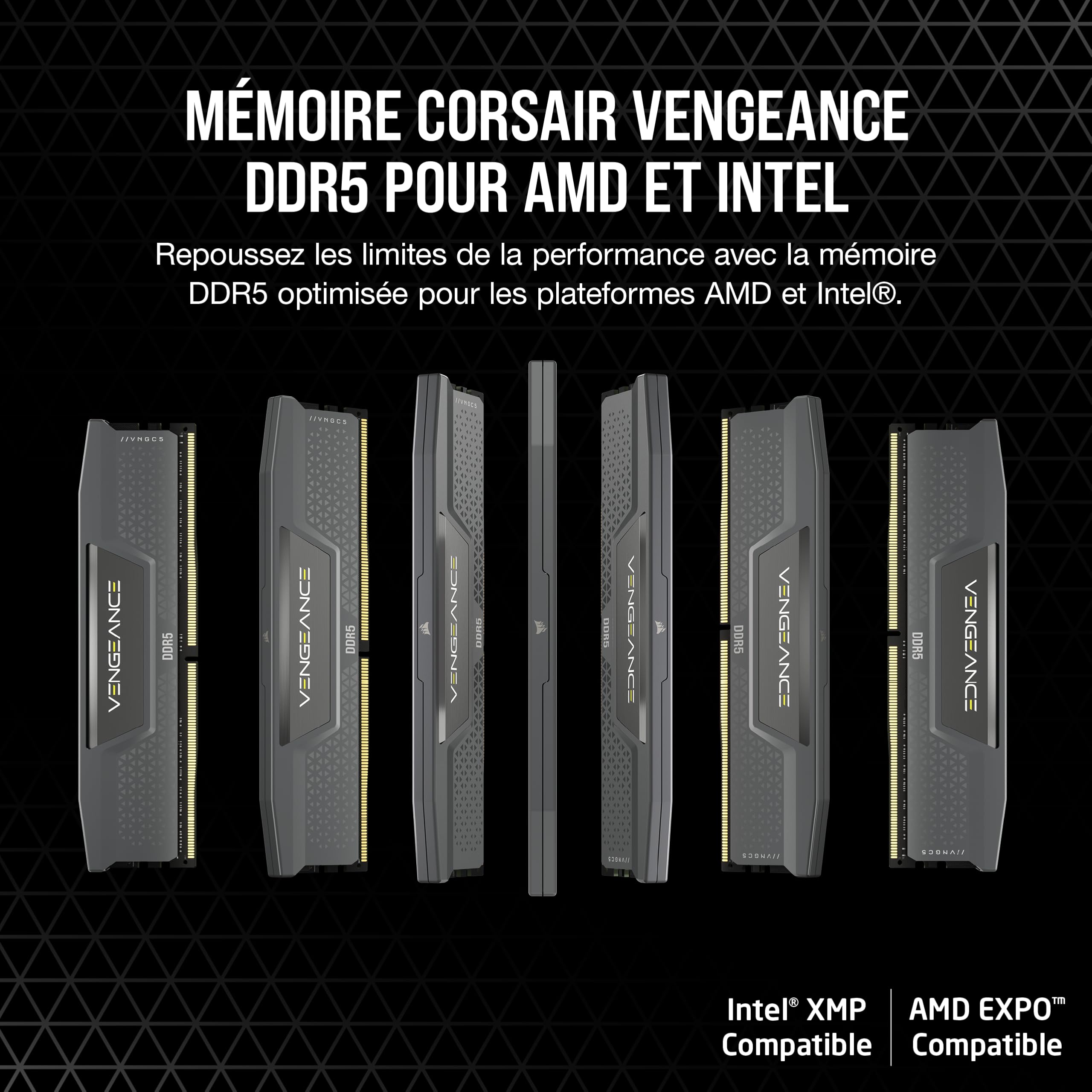 CORSAIR Vengeance DDR5 RAM 32Go (2x16Go) Jusqu'à 6000MHz CL30 AMD Expo Mémoire D'ordinateur Compatible iCUE - Gris (CMK32GX5M2B6000Z30)