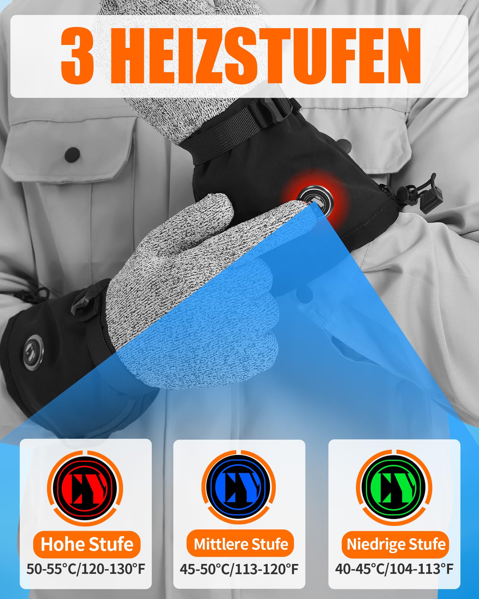 CYCYHEAT Beheizbare Handschuhe Herren – Heizbare Arbeitshandschuhe mit 5000mAh Akku, Verbesserte Heizelemente für Arbeit, Motorrad, Jagd & Ski