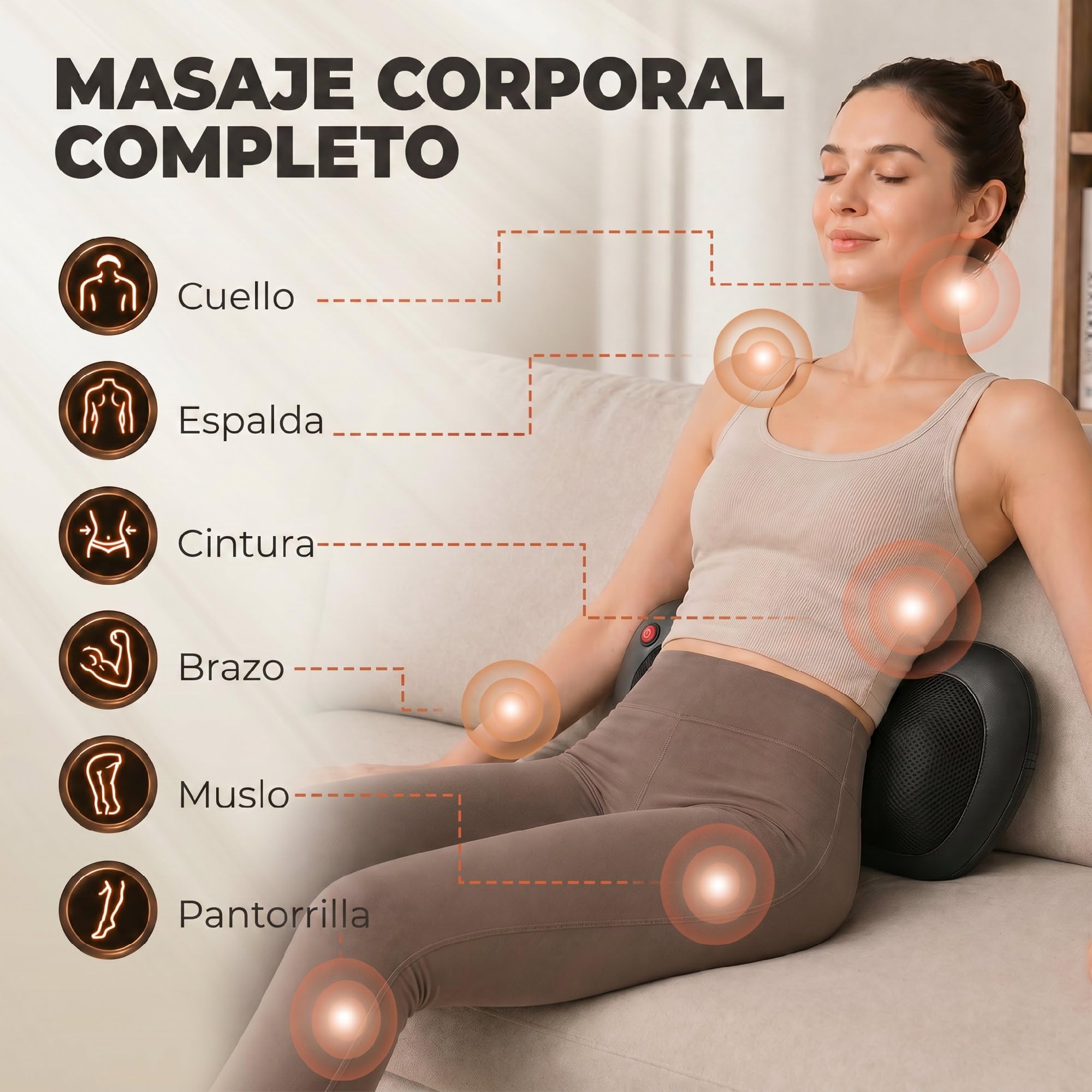 HOMCOM Cojín de Masaje Shiatsu con Calor y 4 Nodos, Amasado Giratorio 3D | Masajeador de Espalda y Cuello, Alivio de la Fatiga Muscular, para Mujer y Hombre, en Casa, Oficina y Coche