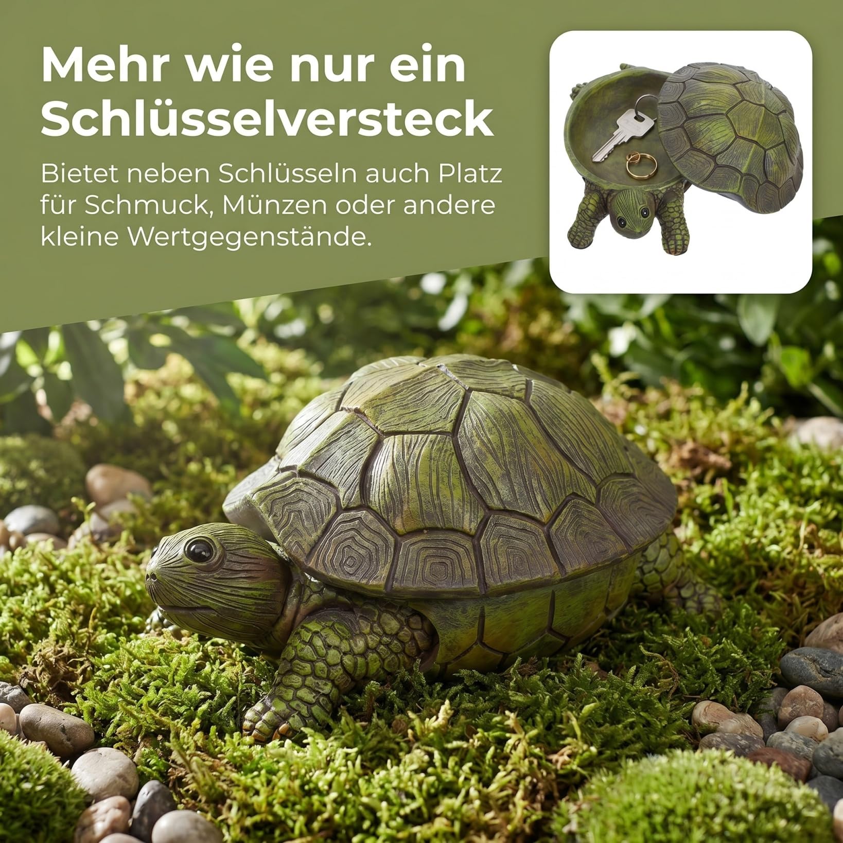 HOMSFOU Schlüsselversteck in Schildkrötenform 7.28X4.72X2.56In Wetterfeste Gartendeko Aus Kunststein Versteckter Schlüsselhalter Für Ersatzschlüssel Schmuck Und Kleine Wertgegenstände