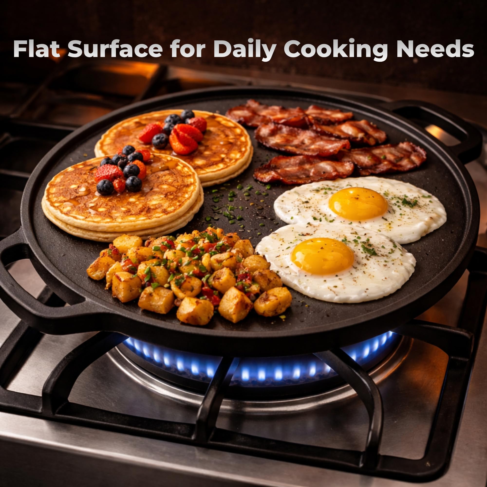 Cast Iron Dosa Tawa | 2-in-1 Reversible Grill Pan | Pre-Seasoned Heavy Iron Tawa for Roti, Paratha, Paneer | Double Sided Cookware (30 cm) — Amazon image 3
