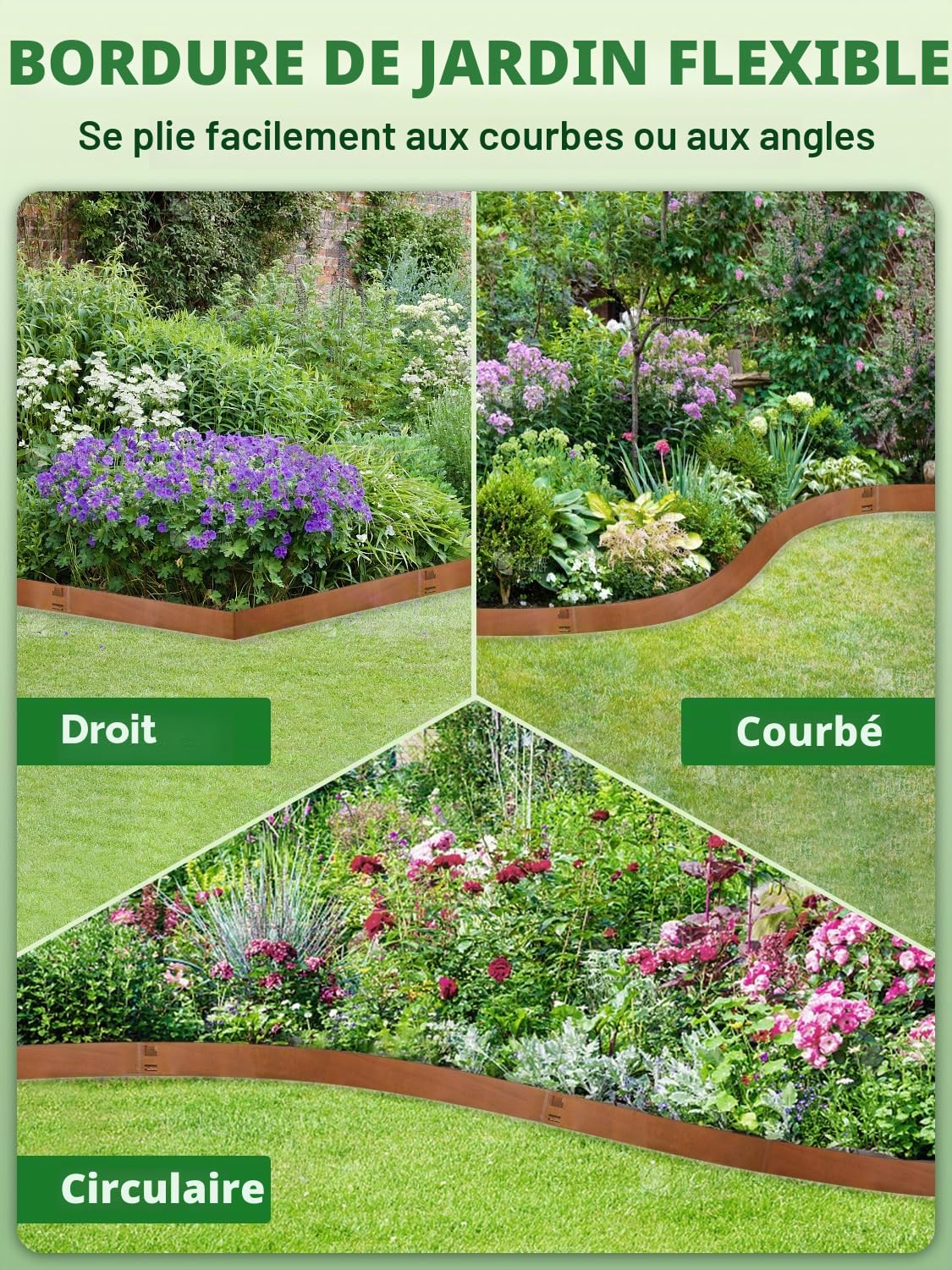 Bordure Jardin Exterieur en Acier Corten, 5Pcs 107,5×15cm Bordure de Pelouse Métal | Flexible Bordures Paysagères, Bordure de Gazon en Rouille,Bandes Pliables pour Séparateur de Chemin,Cour