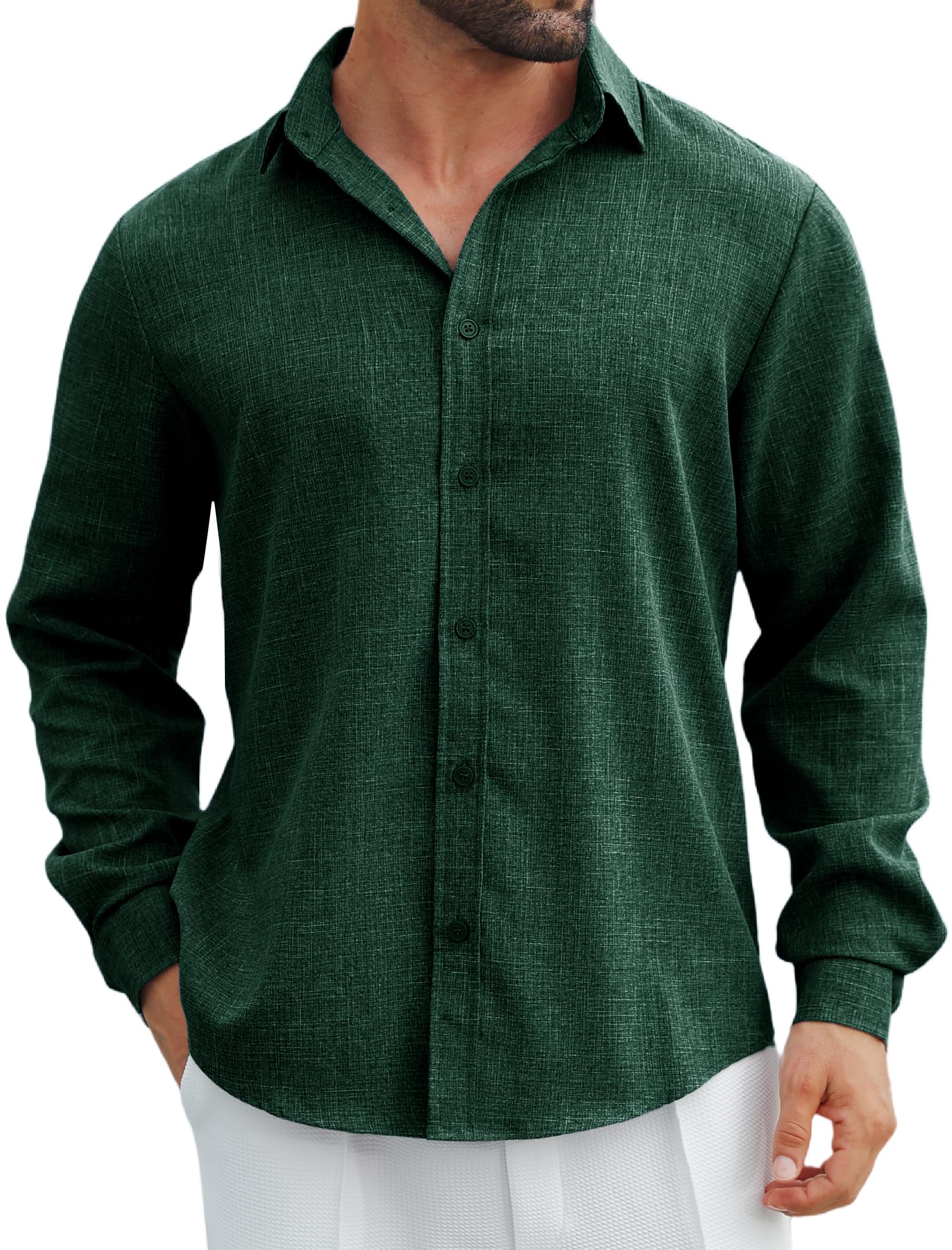 MAPICK Men's Linen Shirt Long Sleeve Button Down Casual Shirts Untucked Dress Shirts Beach Vacation Fall Tops