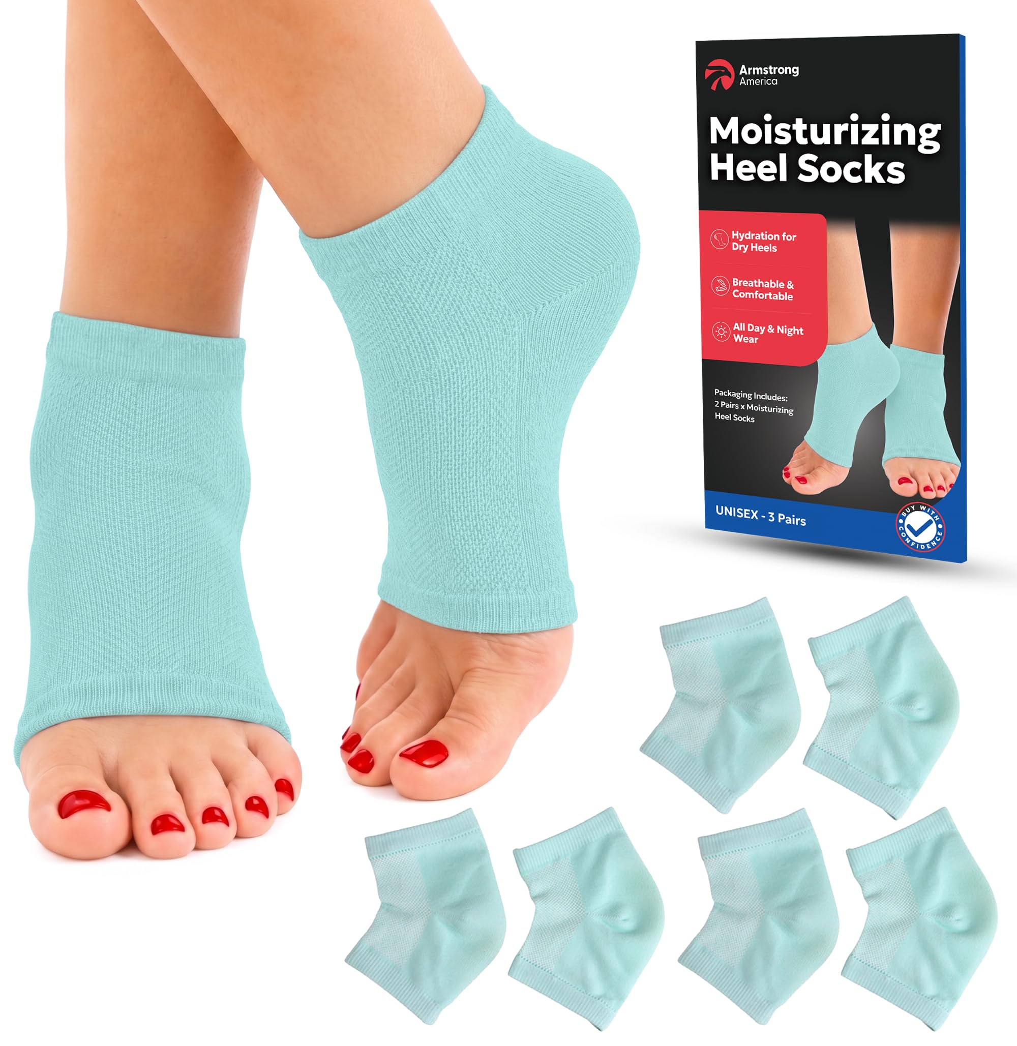 Moisturizing Cracked Heel Socks - Treat Dry Heels Fast Pain Relief from Cracking Feet with these Gel Heel Protector Pads for Women and Men by ARMSTRONG AMERIKA (3 Pairs)-image-36