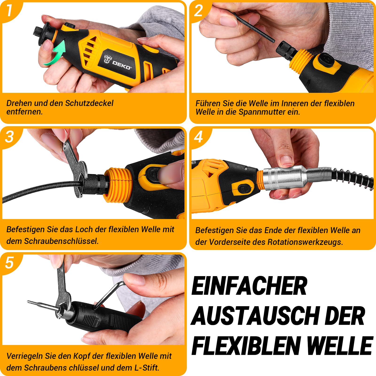 DEKOPRO Multifunktionswerkzeug, 170W Rotationswerkzeug mit 127 Zubehör, 6 Einstellbare Geschwindigkeiten, Verlängerbarer Mini Schleifer, Rotary Tool für Gravur, Bohren, Schneiden, Schleifen, Gravieren