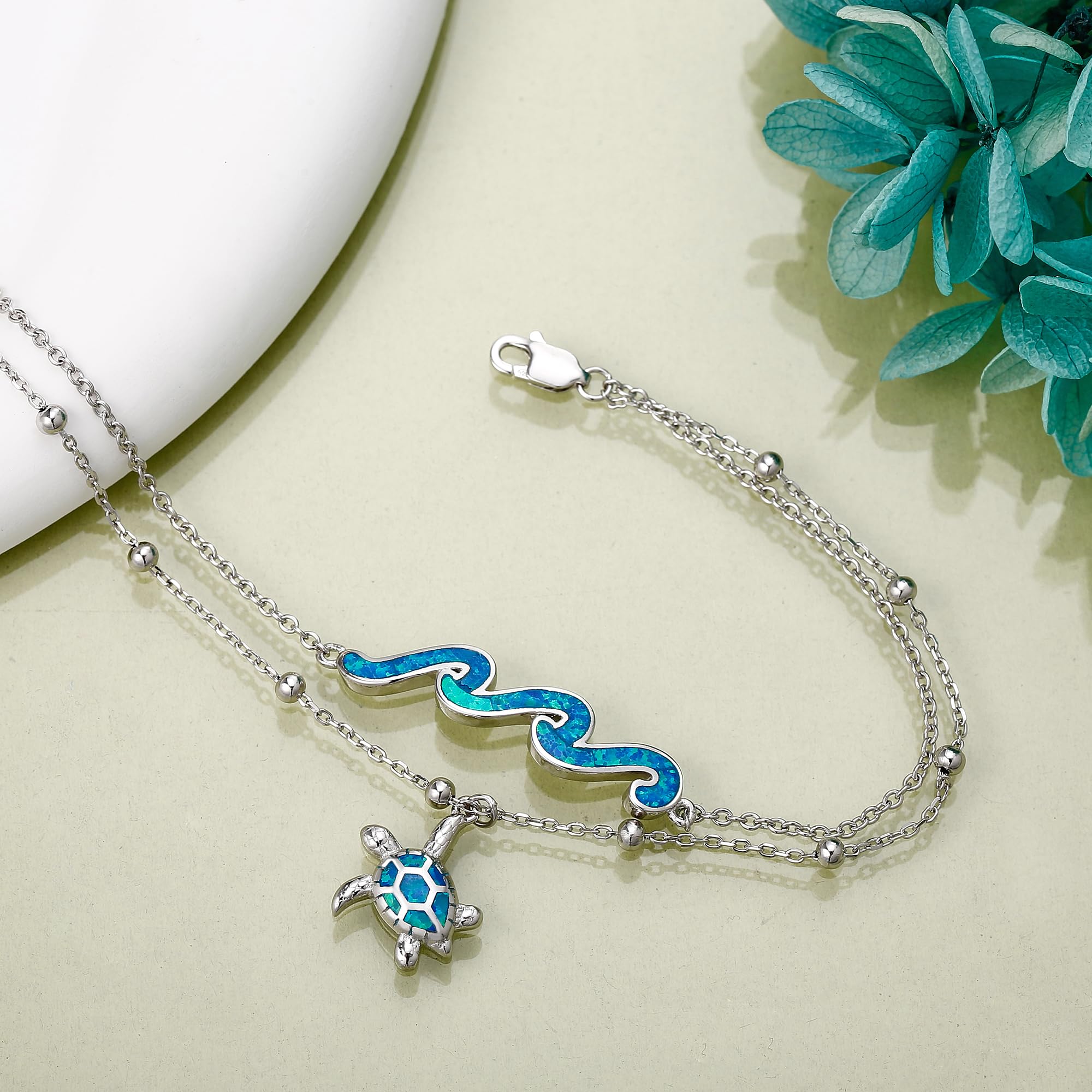 DAYLINLOVE Tobillera de plata de ley 925 con estrella de mar, ola, tortuga, mariposa, mal de ojo, alas de ángel, luna, libélula, dragón de pan, tenis, ancla, perezoso, estrella de David, pulsera de