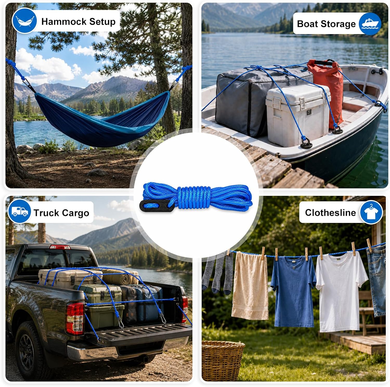 6 Pack Heavy Duty Rope Tensioner with 9.8FT Reflective Guyline & Adjusters, Rustproof Metal Tent Cord Tightener, 3-Hole Buckles for Camping Tarp, Canopy, RV Awning