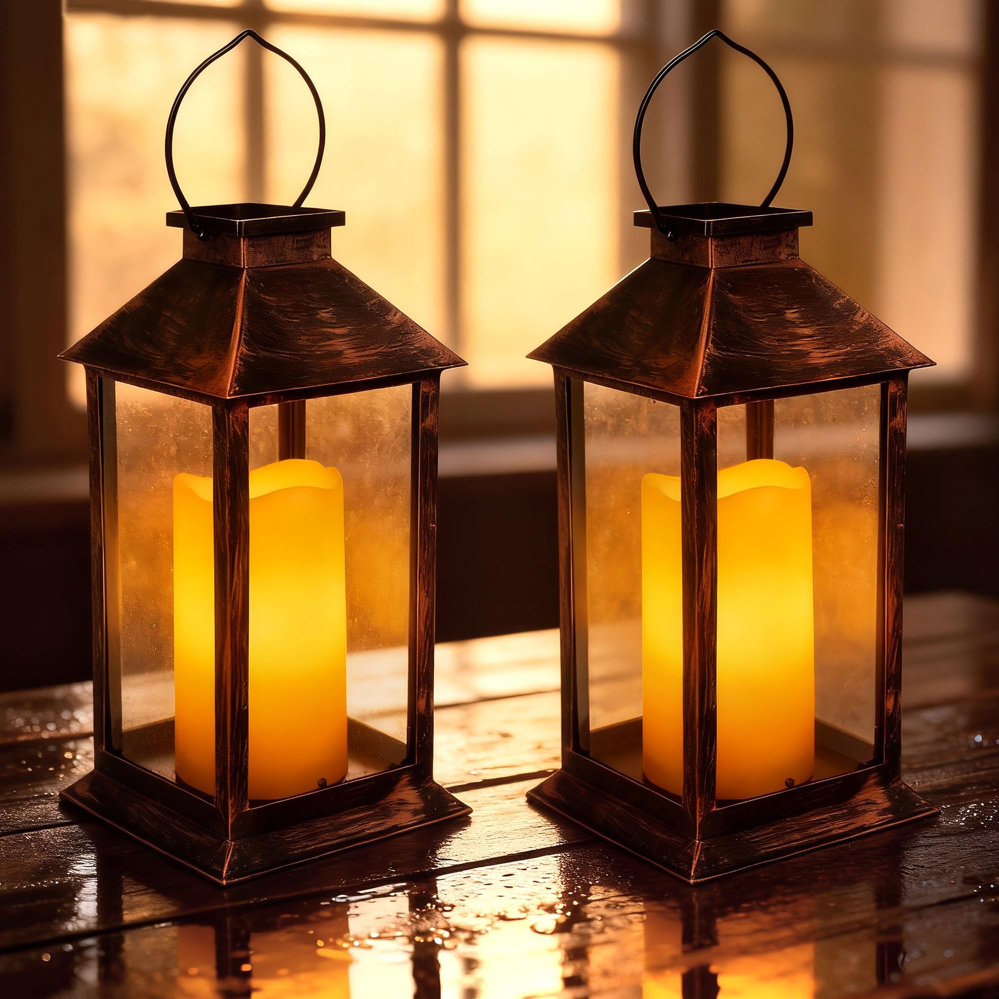 Photo 1 of 2 Pack 14 Inch Solar Lanterns Outdoor Waterproof with 6In Flickering Candle